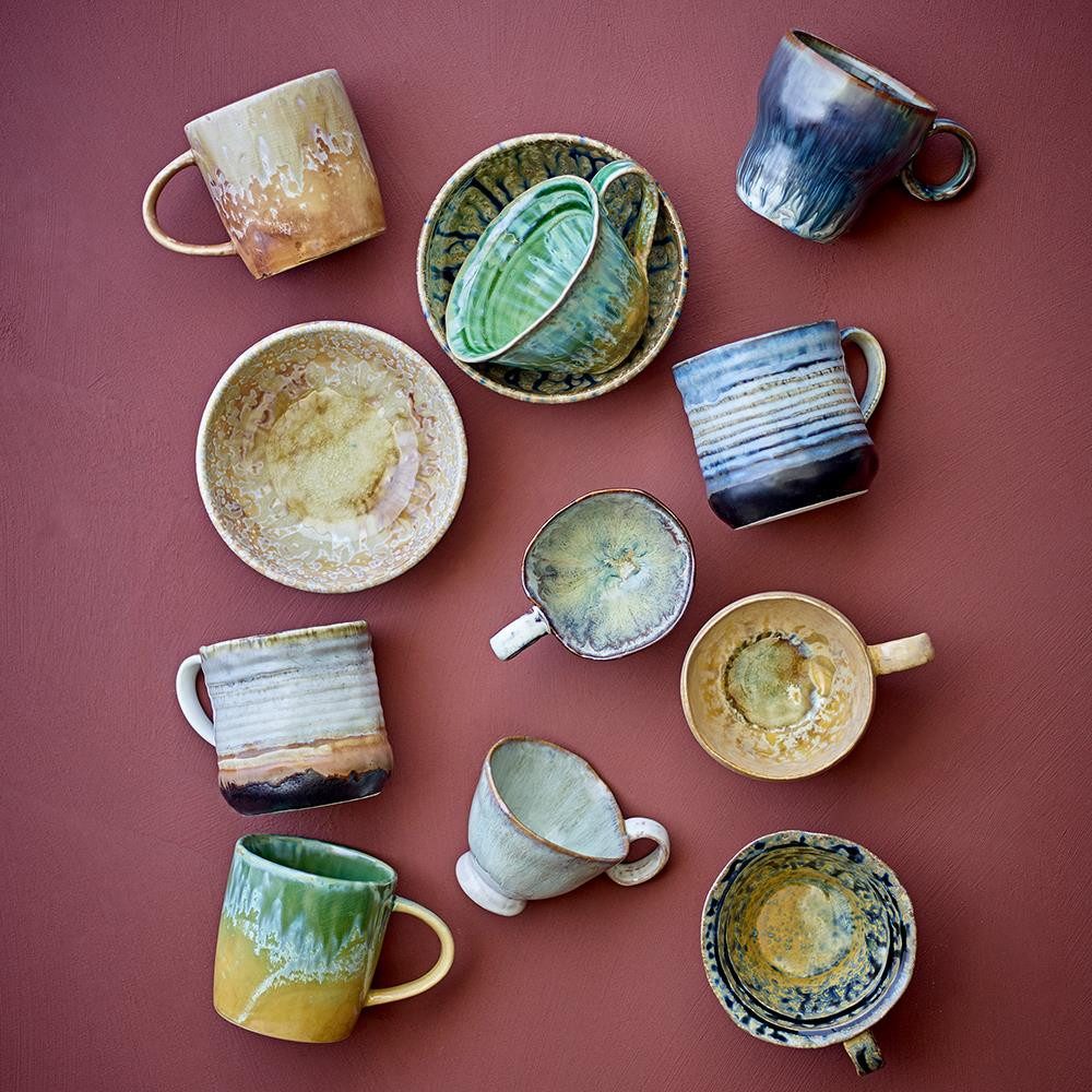 Bloomingville Tasse Milani Natur, Steingut, 250 ml, D11xH7 cm, Steingut, Handgefertigt, reaktive Glasur, Rustikal, Perlmutt-Optik, Unikat