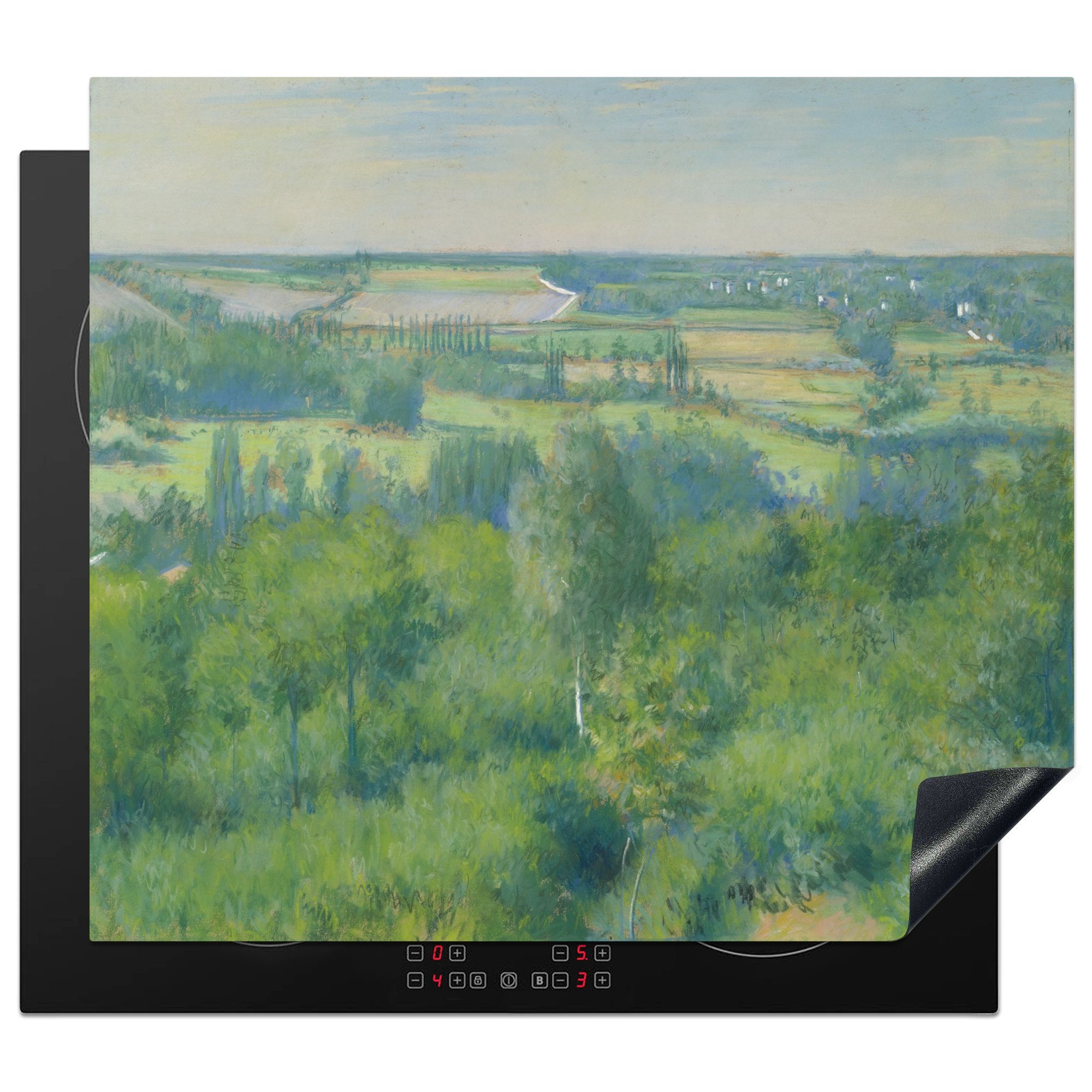 MuchoWow Herdblende-/Abdeckplatte Das Tal der Yerres - Gemälde von Gustave Caillebotte, Vinyl, (1 tlg), 60x52 cm, Mobile Arbeitsfläche nutzbar, Ceranfeldabdeckung