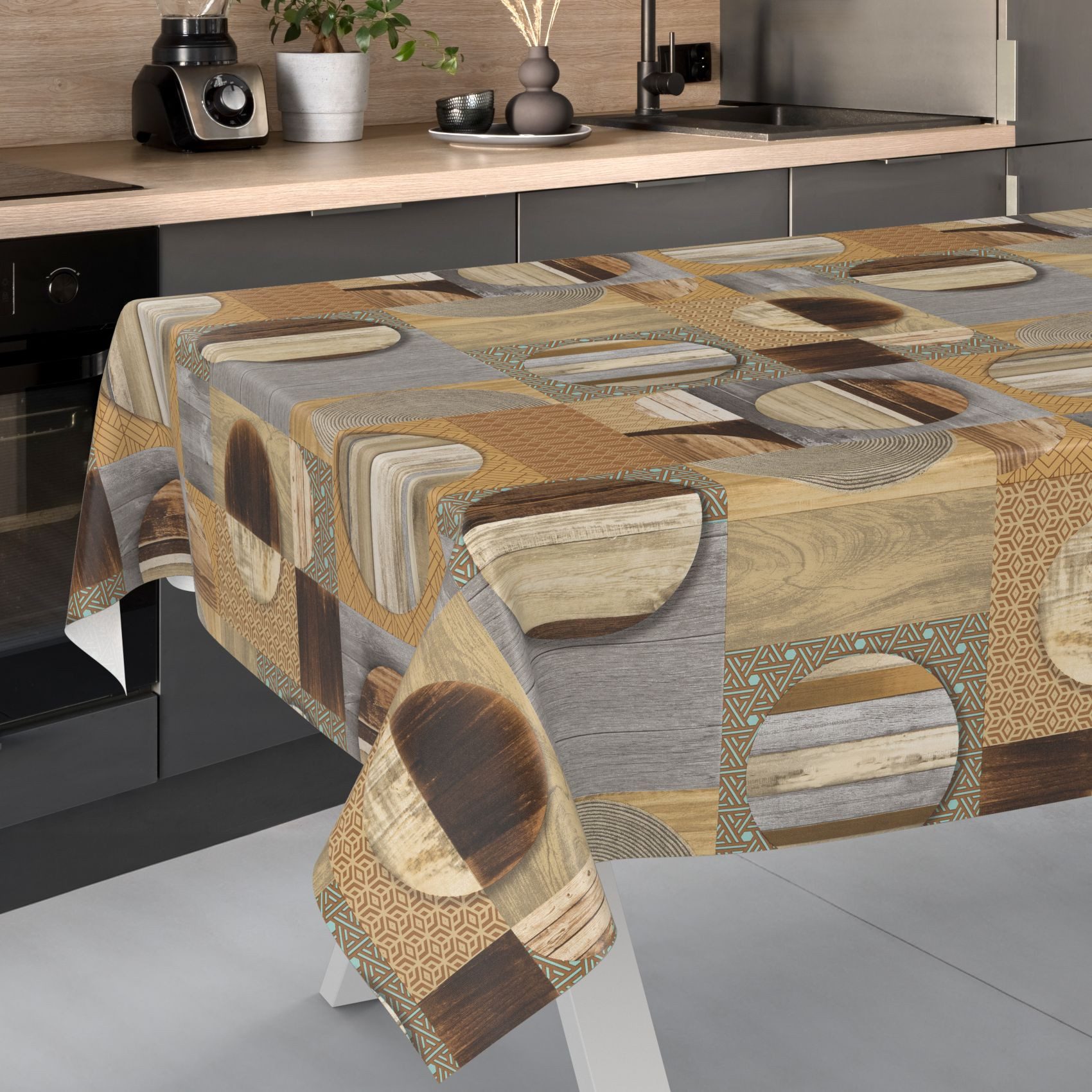 ANRO Tischdecke Wachstuch abwaschbar Holz Patchwork günstig online kaufen