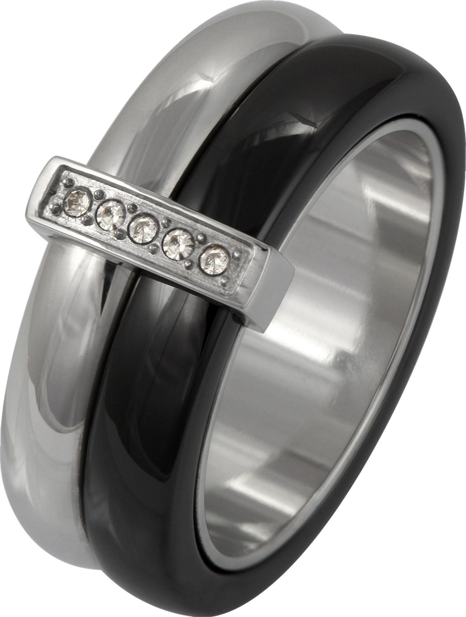 Amello Fingerring Amello Edelstahl Keramik Ring Größe 54 (Fingerring),  Ringe Edelstahl (Stainless Steel), Farbe: silber, schwarz, stahl