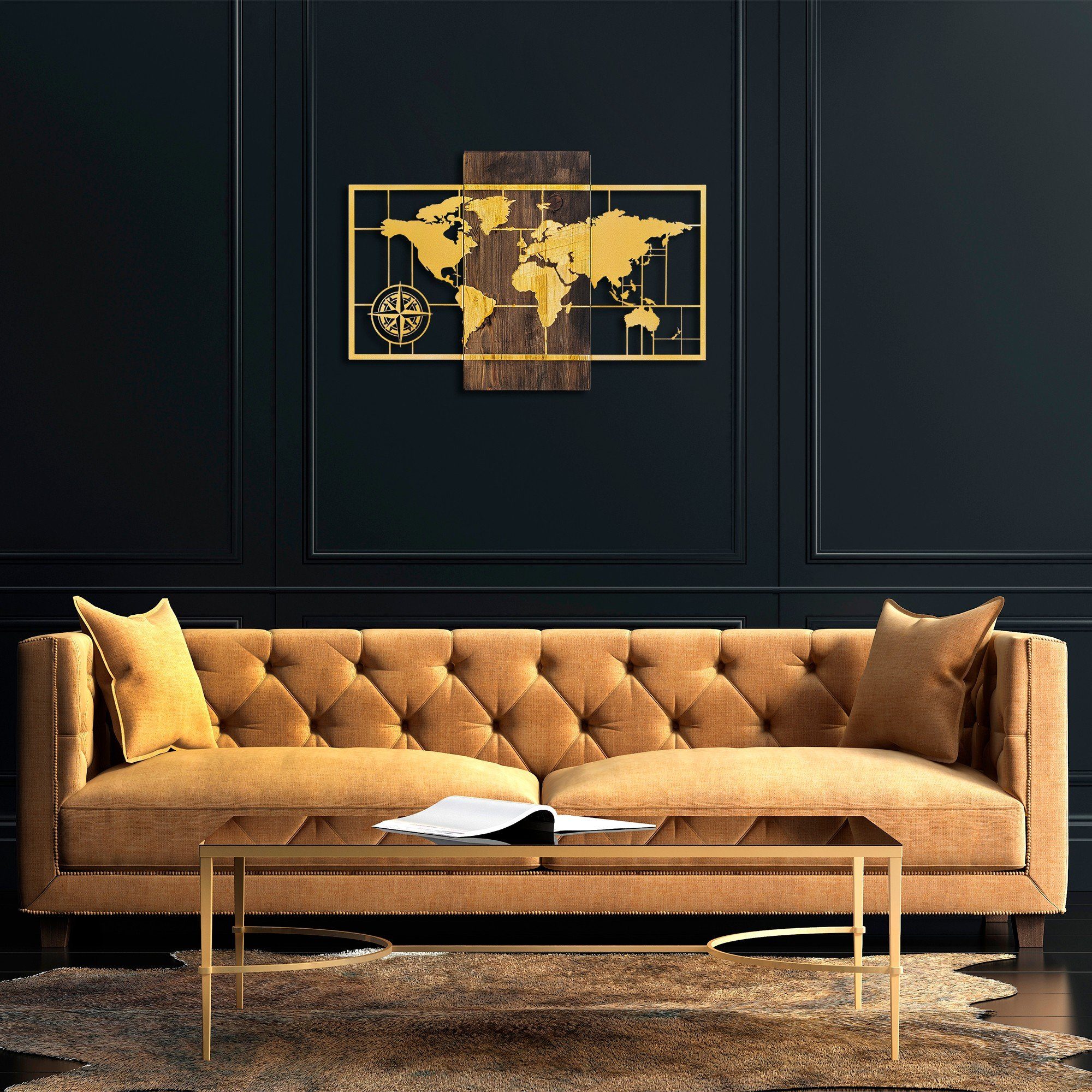 Wallity Wanddekoobjekt SKL2233, Nussbaum,Gold, 85 x 58 cm, 50% Holz
