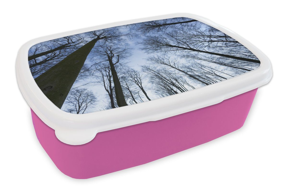 MuchoWow Lunchbox Wald - Bäume - Himmel, Kunststoff, (2-tlg), Brotbox für Erwachsene, Brotdose Kinder, Snackbox, Mädchen, Kunststoff rosa