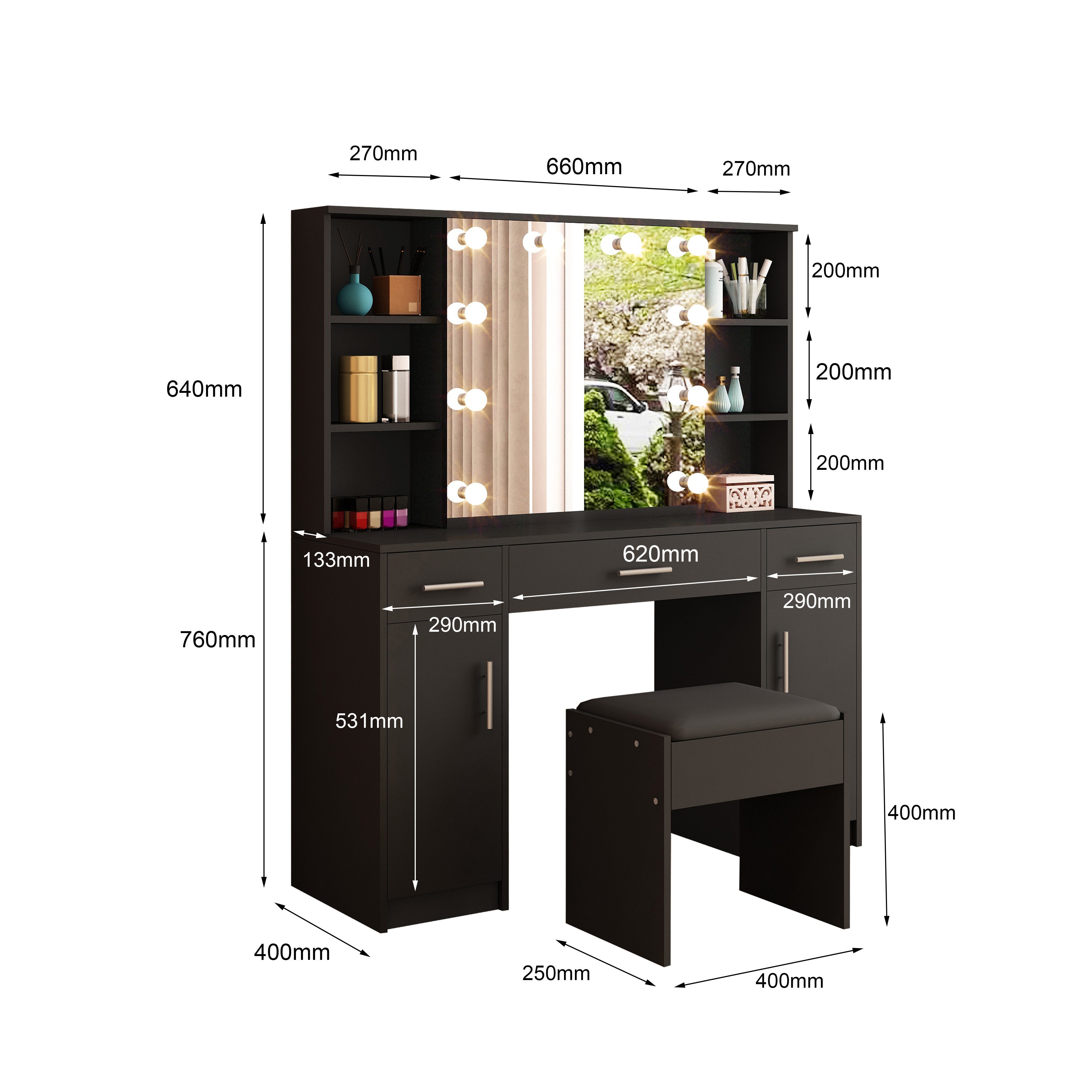 BESTWANTED Schminktisch mit Hocker und LED-Beleuchtung, günstig online kaufen