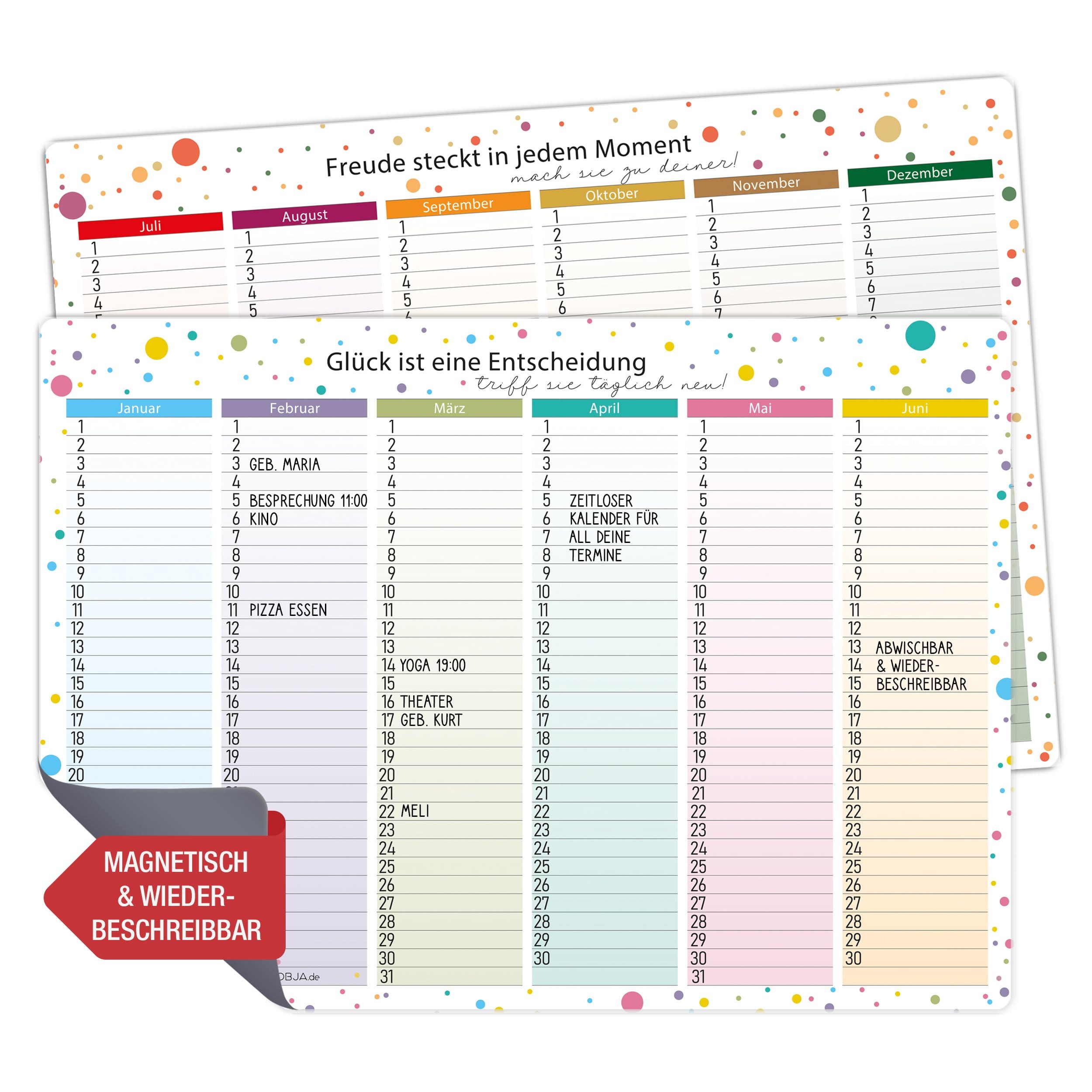 TOBJA Geburtstagskalender 2x A4 Immerwährender Календарі magnetisch abwischbar, Jahresunabhängig Geburtstagskalender wiederverwendbar