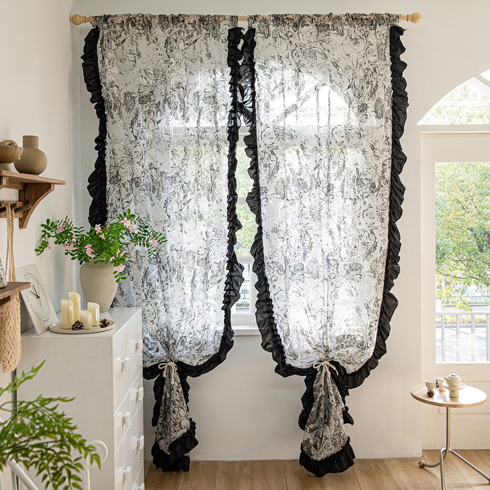 Jibenhome Gardine Vorhang Schwarz Fenstervorhang,  Vintage-Blumen Tür Vorhä günstig online kaufen