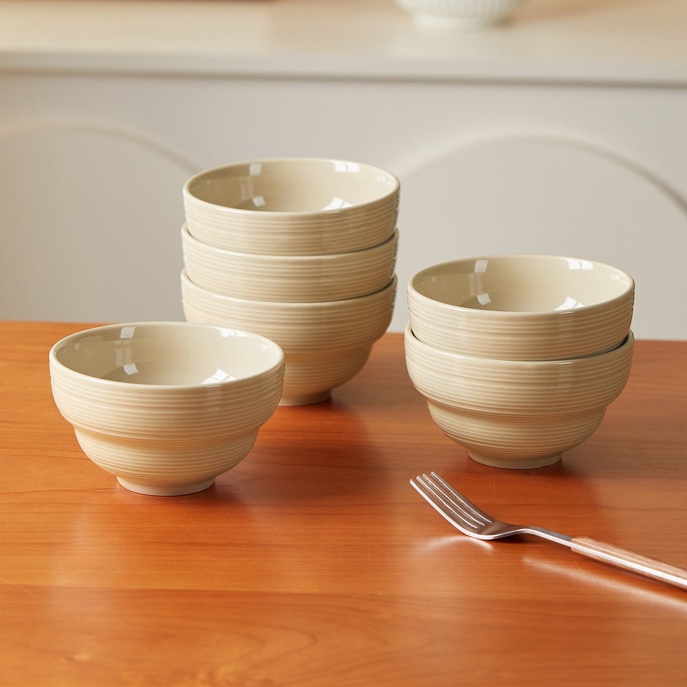 JIWOO Müslischale 6er Ø11,8cm, Dessertschale Eisschale Suppenschale Snackschale Schale, Keramik, (Schaleset, 6-tlg), Hochwertiges Schalen Braun Mikrowellenofen Spülmaschine