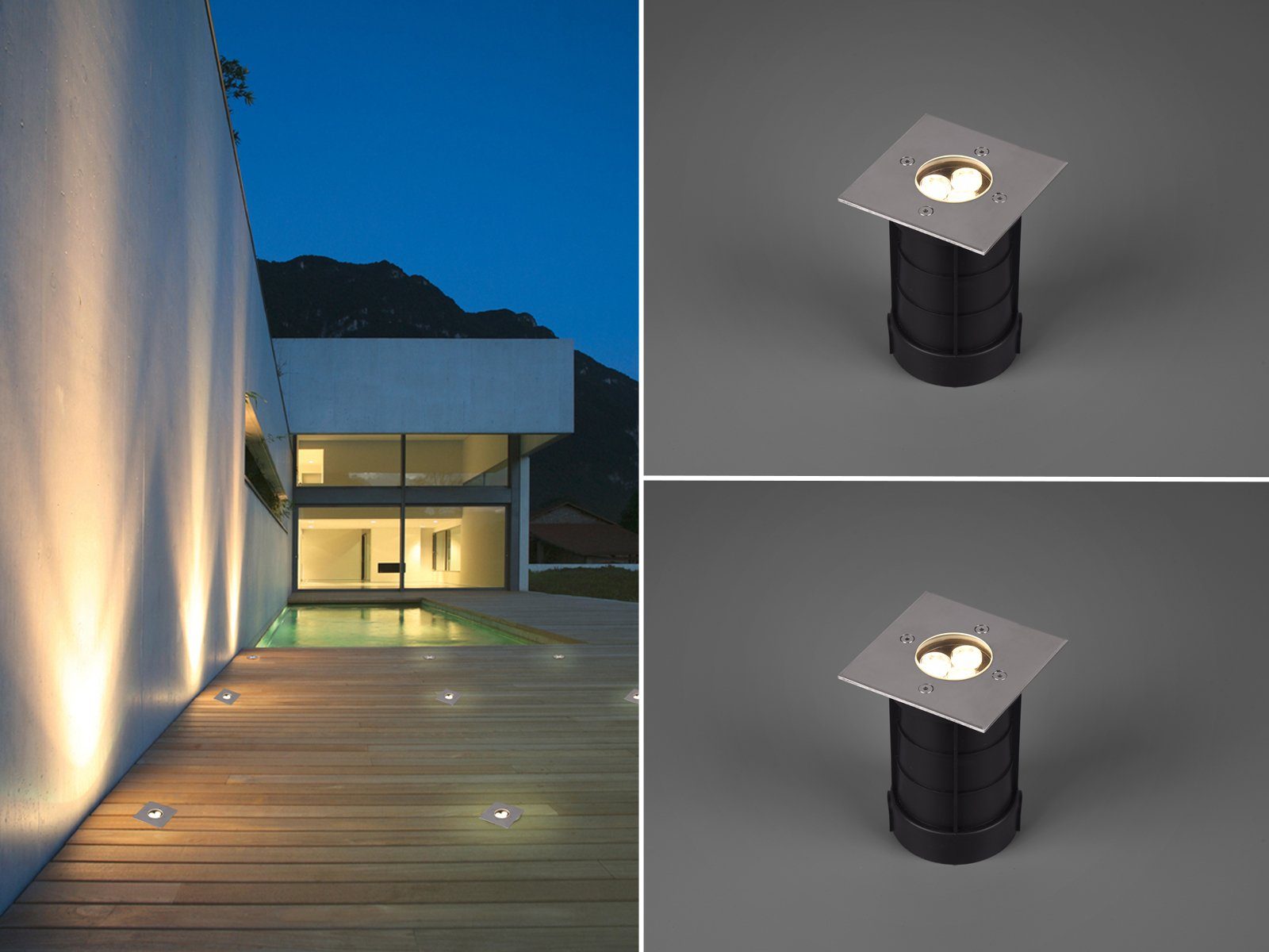 TRIO Leuchten LED Einbauleuchte, LED fest integriert, Warmweiß, 2er Set Boden-einbaustrahler Außen Garten & Carport Beleuchtung, Ø11cm
