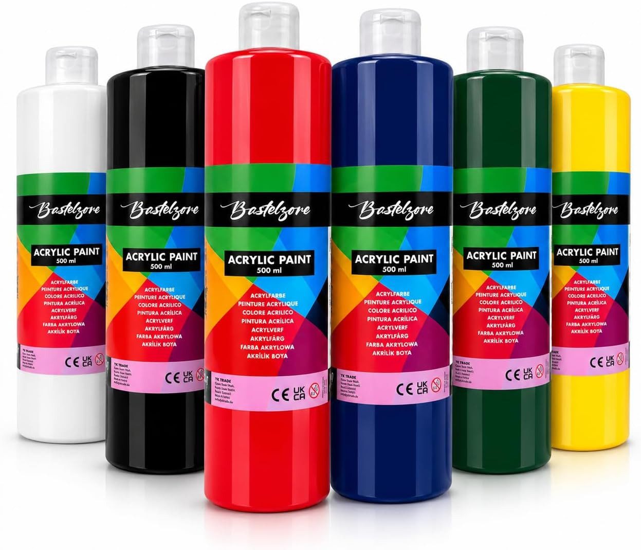 Greenpoint Acrylfarbe Acrylfarben-Set 6/12/24 x500 ml Hoch deckend, matt, für Pouring & mehr, Hochpigmentiert, wasserfest, schnelltrocknend, matt, mischbar