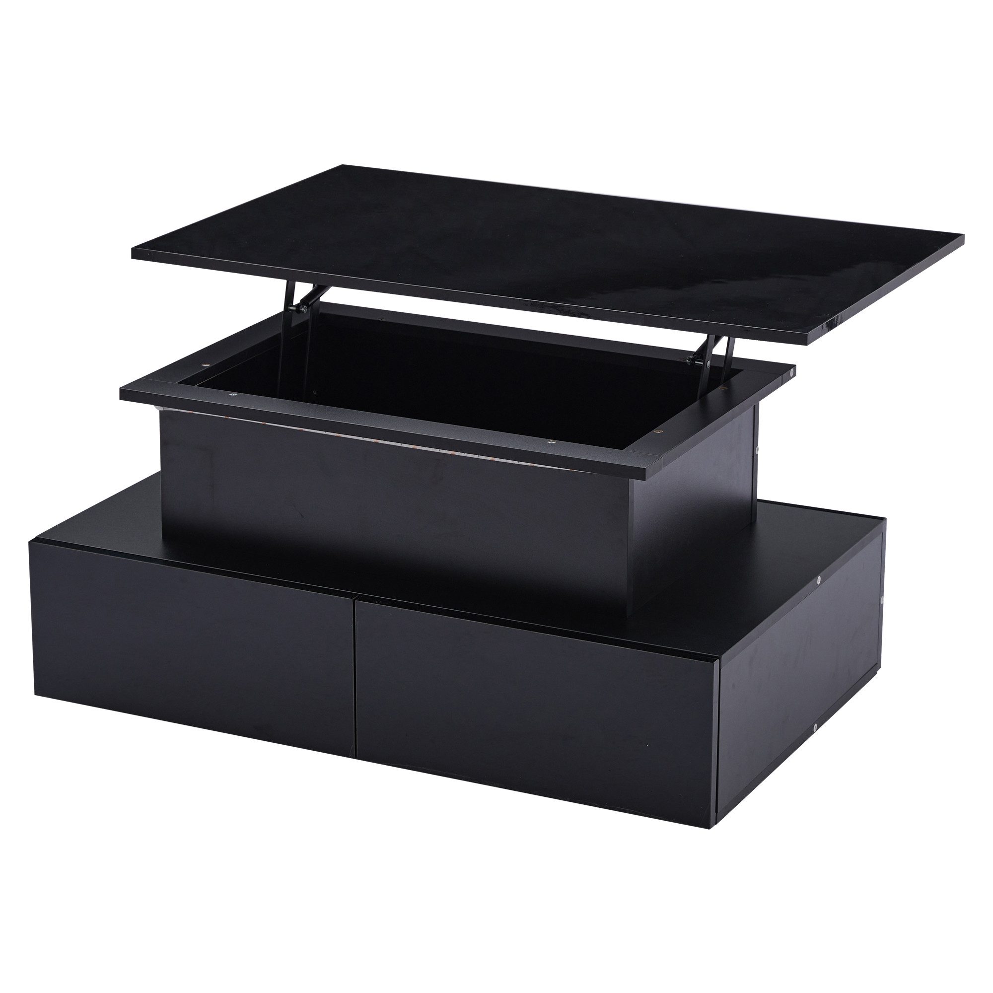 KLAM HOME Couchtisch Höhenverstellbarer Couchtisch Mit LED Beleuchtung Und Schublade (Moderner Beistelltisch 90x55x41 cm mit ausziehbarer Tischplatte), Couchtisch mit Stauraum, Click-to-Open Schubladen & App-LED