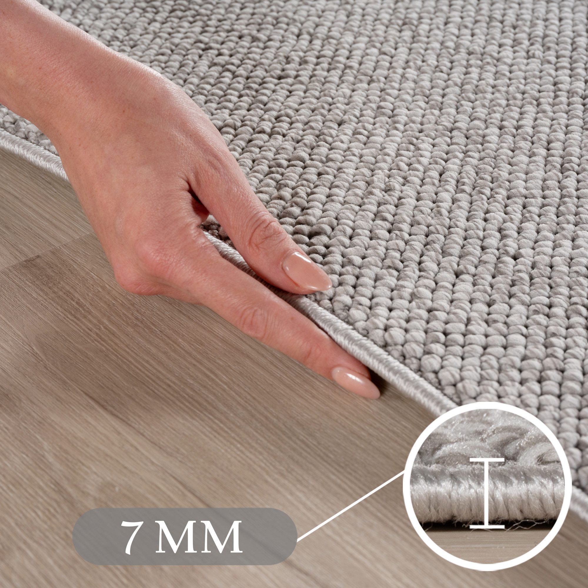 Teppium Teppich Unicolor - Einfarbig, Rechteckig, Höhe: 20 mm, Kurzflor Schlingen Teppich Grau Boucle-Loop Wohnzimmer Teppich