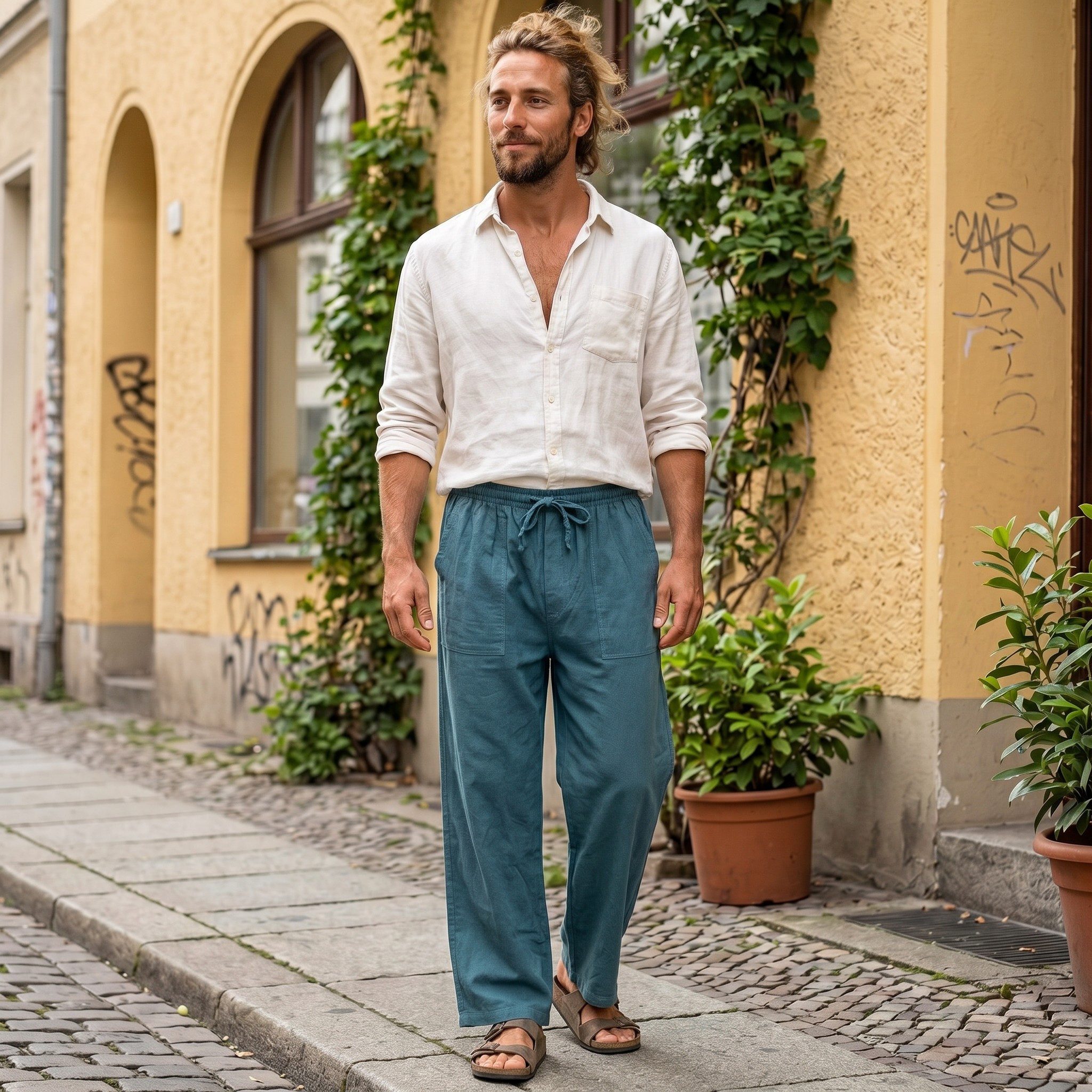 Guru-Shop Relaxhose Leichte Yoga Hose, Tai Chi Hose, Sommerhose,.. Ethno Style, alternative Bekleidung