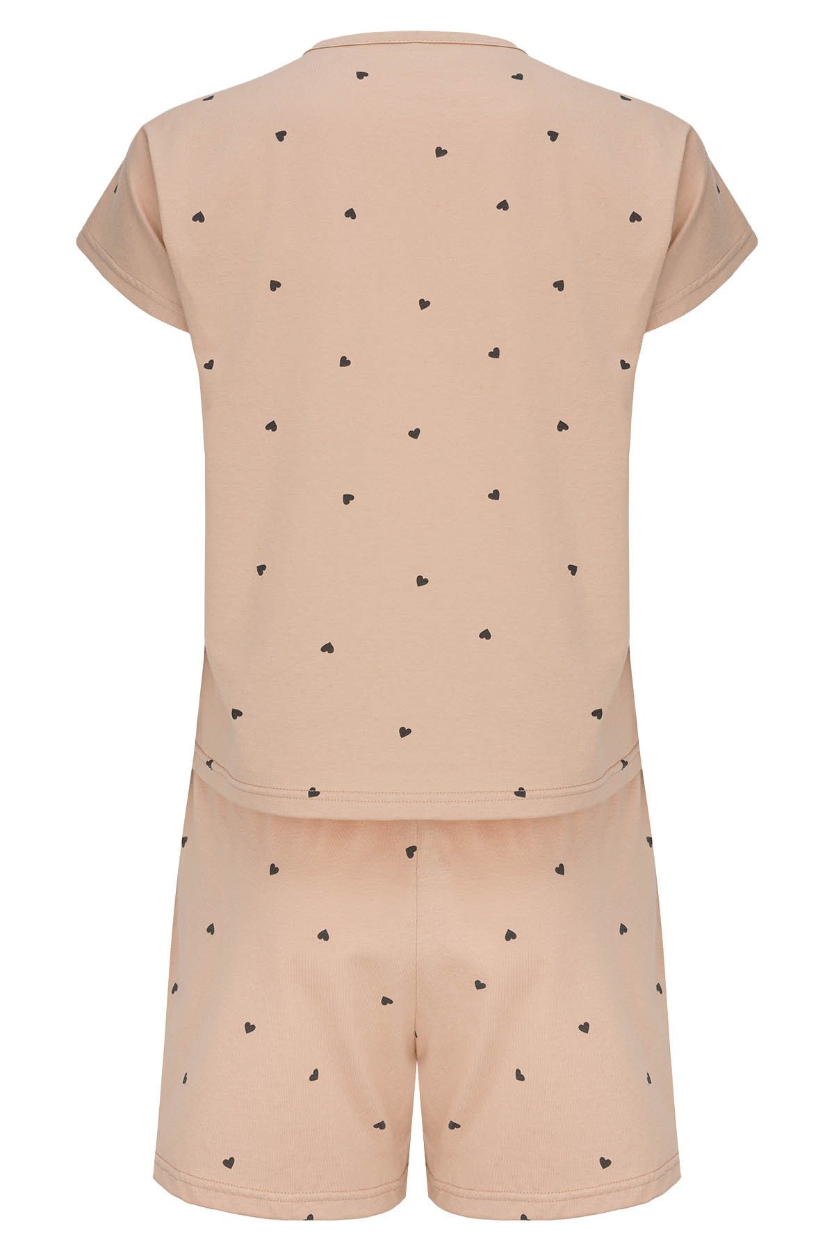 Mademoiselle Sommeil Shorty Damen Schlafanzug in Beige mit schwarzen Herzmuster (2 tlg., 1 Stück) aus 100% Baumwolle
