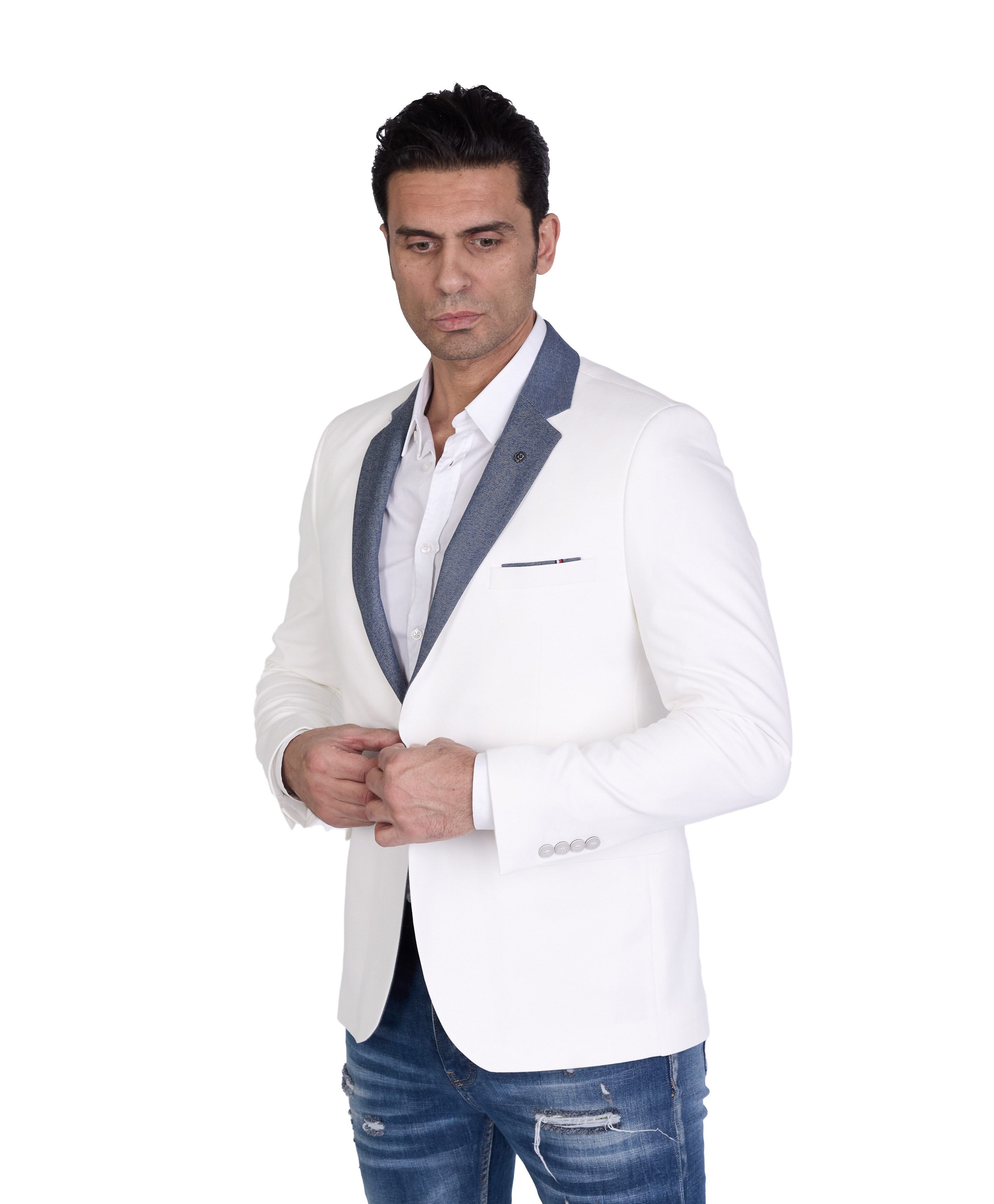 Denim Distriqt Jerseysakko in Slim Fit mit Stretch Weiß Gr. 48 entspricht Gr. S