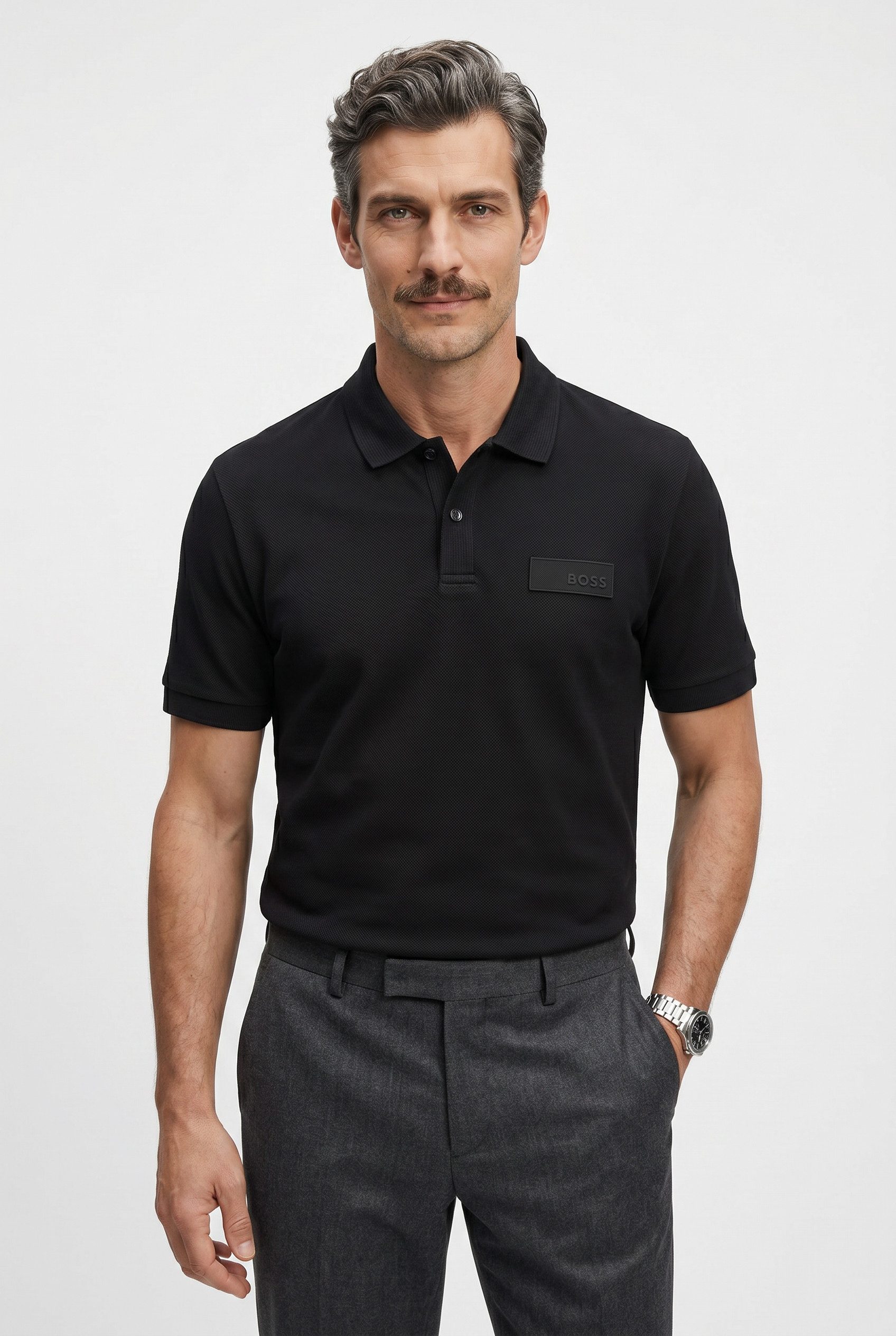 BOSS GREEN Poloshirt Paddy Logo Patch Regular Fit atmungsaktive Piqué-Webstruktur, Flachstrickkragen, gerader Schnitt
