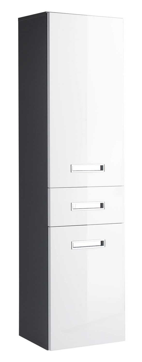 Hochschrank MANHATTAN, H 150 cm, Grau, Weiß Hochglanz, mit 2 Türen und 1 Schublade, wandmontage
