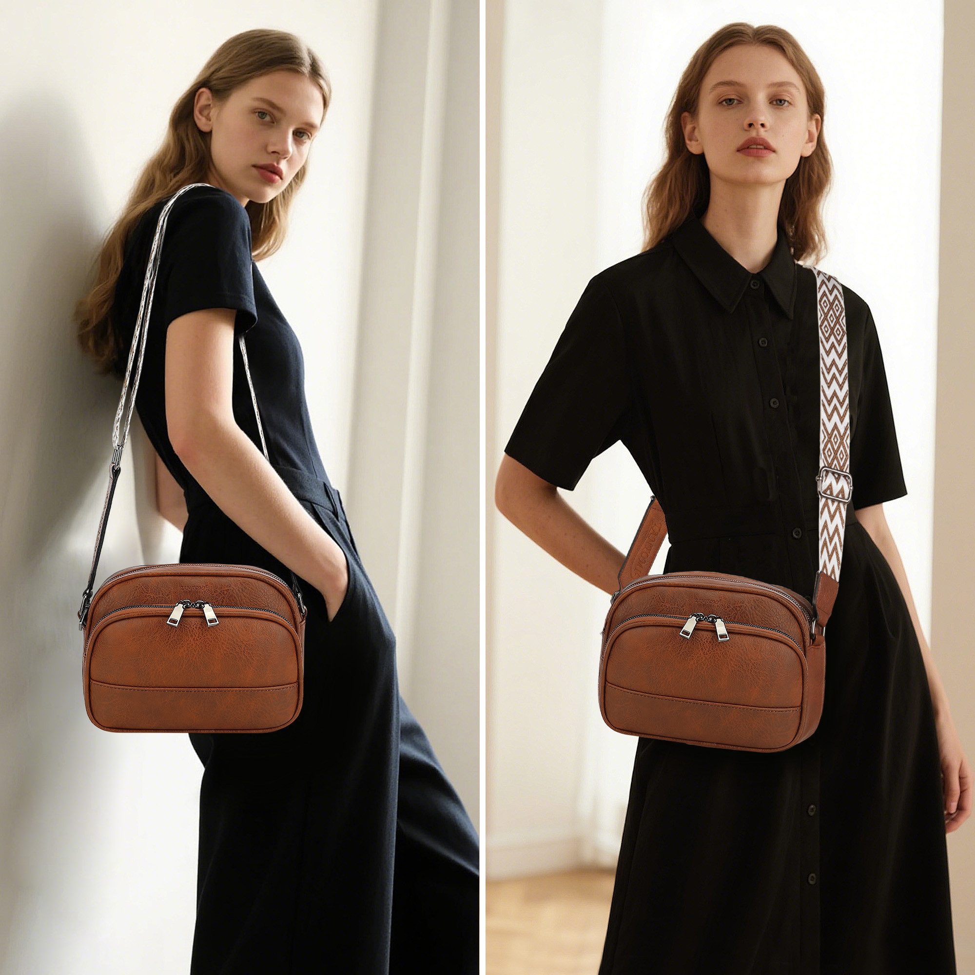 TAN.TOMI Schultertasche Damen Umhängetasche mittelgroß Handtasche mit Verstelbaar, Weich Breiter Gurt für Pendeln Reise Campus Verabredungen