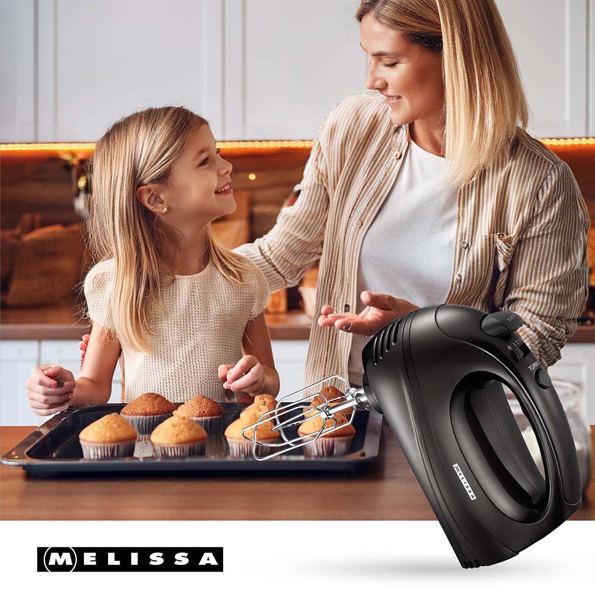 MELISSA Handmixer 16200085, 300 W, 5 Geschwindigkeiten, Turbo-Funktion und spülmaschinenfeste Quirle