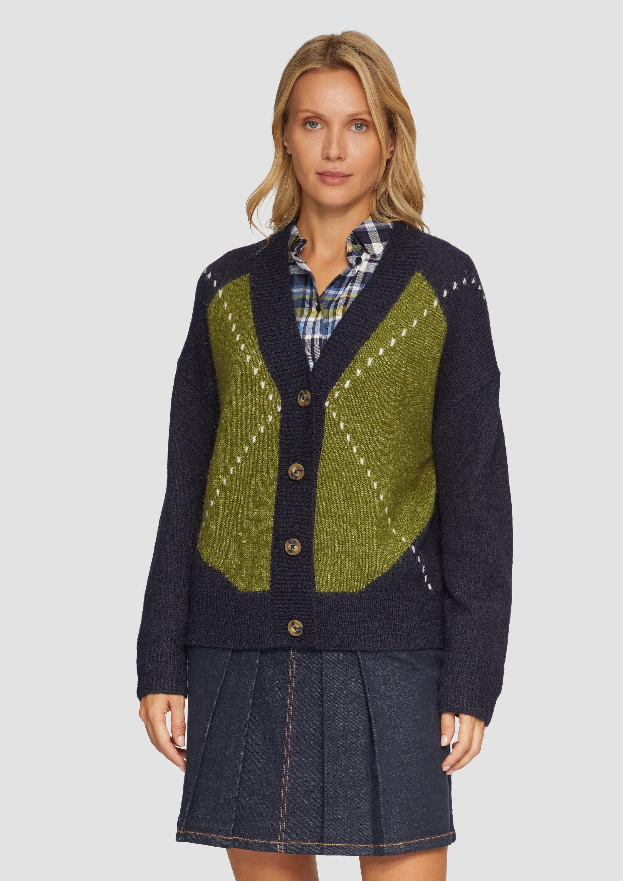 s.Oliver Cardigan Strickjacke Oversized Wollmix-Strickjacke mit Argyle-Must günstig online kaufen