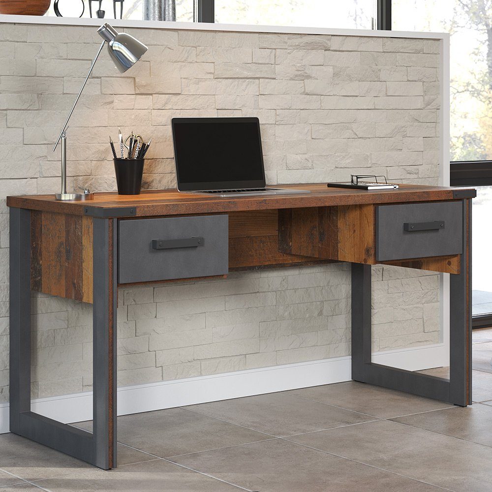 Lomadox Schreibtisch PESCARA-19, Büro mit 2 Schubladen in Old Wood Nb. mit Matera Nb., : 148/75/60 cm