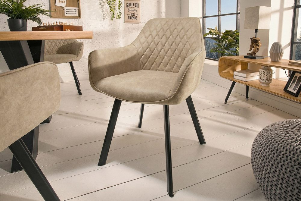 riess-ambiente Polsterstuhl PALERMO beige/schwarz – Microfaser, mit Armlehne, Ziersteppung, modern (Einzelartikel, 1 St), bequeme Polsterung im Retrolook – idea – Bild 4 von 5