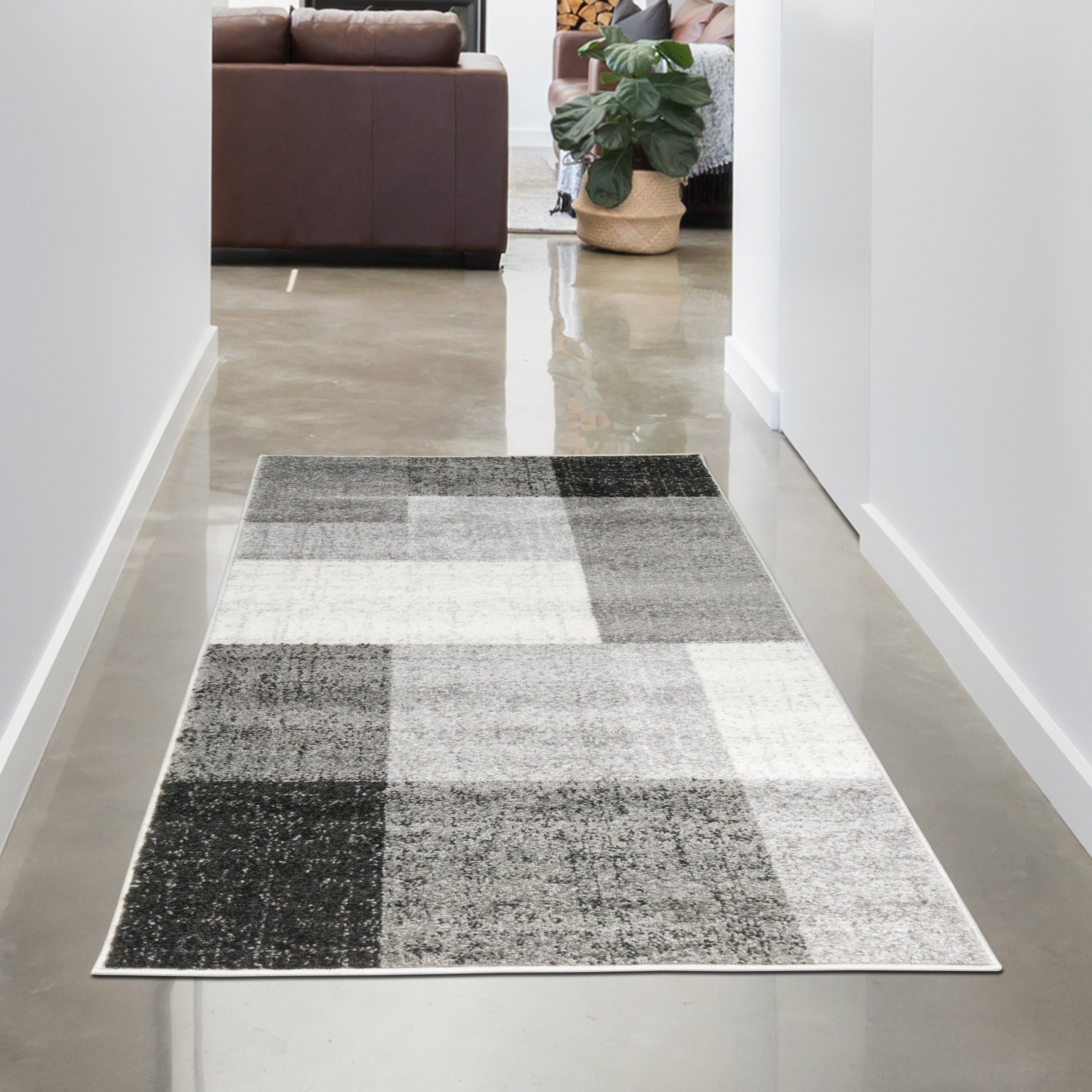 mit Carpetia, abstrakter rechteckig, Designerteppich mm Modern Teppich anthrazit, Quadraten Höhe: in creme 9