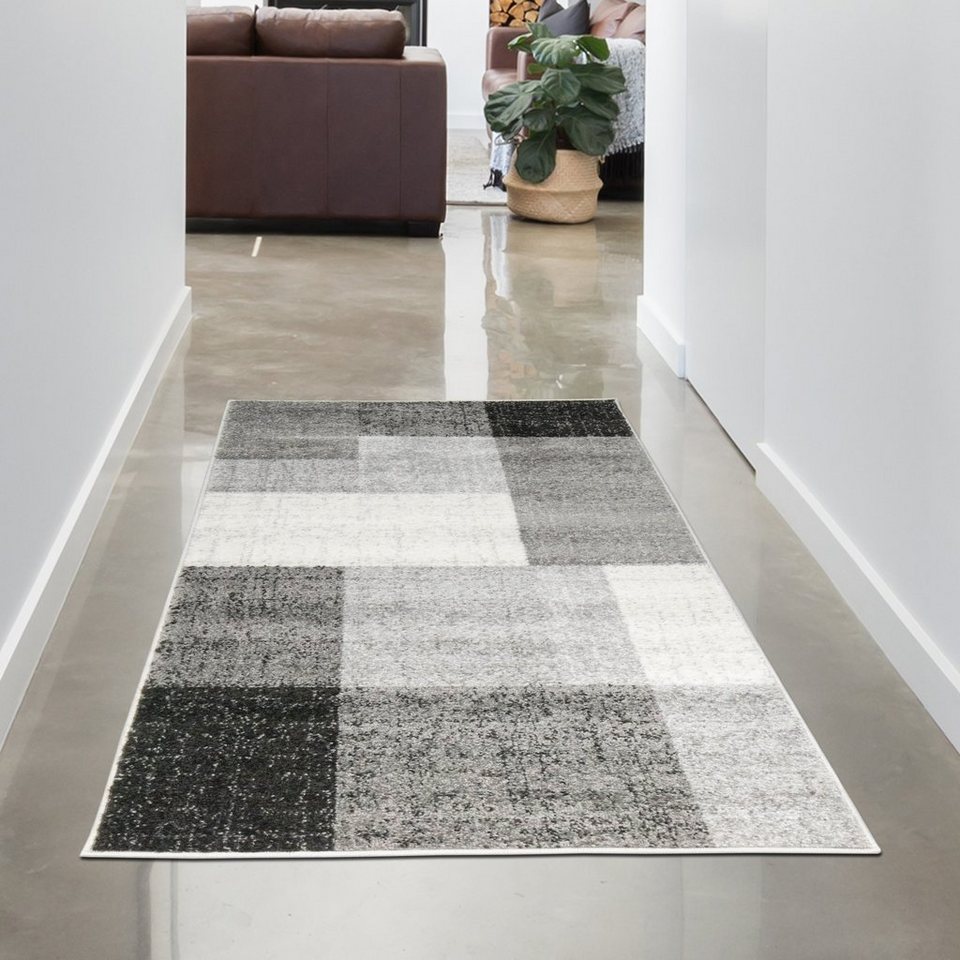 Teppich Modern abstrakter Designerteppich mit Quadraten in creme anthrazit,  Carpetia, rechteckig, Höhe: 9 mm