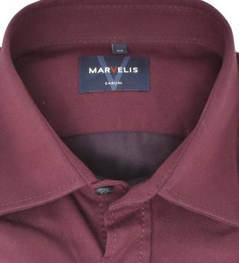 MARVELIS Langarmhemd Freizeithemd - Casual Modern Fit - Langarm - Einfarbig - Bordeaux Feinstreifen