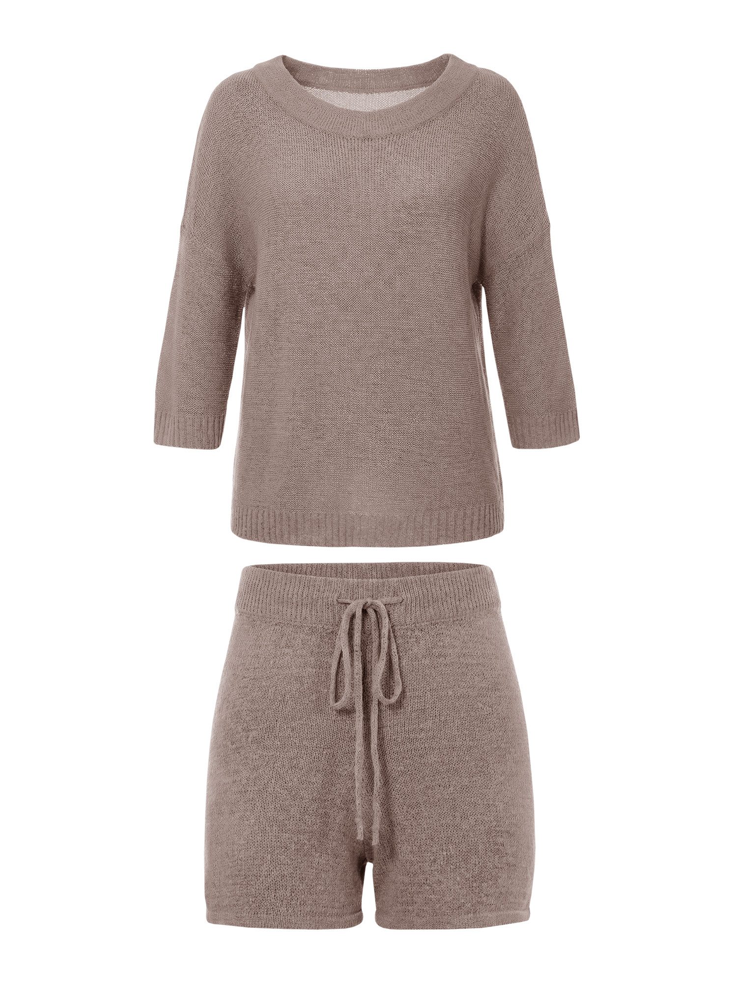 Imily Bela Hausanzug Damen Zweiteiliges Pyjama-Set (Set, 2 tlg., Schulterfreier Strickpullover + Kurze Hose) Einfarbig – Bild 2 von 5