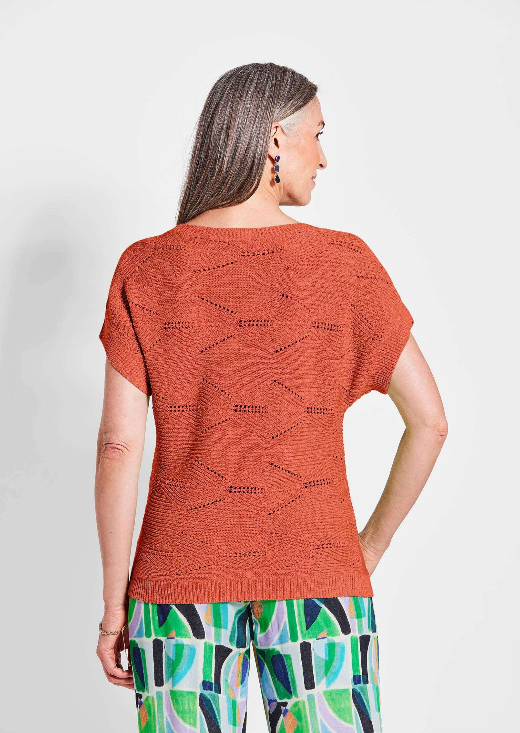 GOLDNER Strickpullover Kurzgröße: Kurzarm Baumwoll-Strickshirt Rippenstrick Pullunder, U-Boot-Ausschnitt, Halbarm, lockere Passform