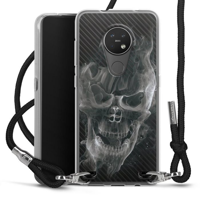 DeinDesign Handyhülle Totenkopf Schädel Carbon Smoke Skull Carbon Nokia 6.2 Handykette Hülle mit Band Case zum Umhängen Cover mit Kette