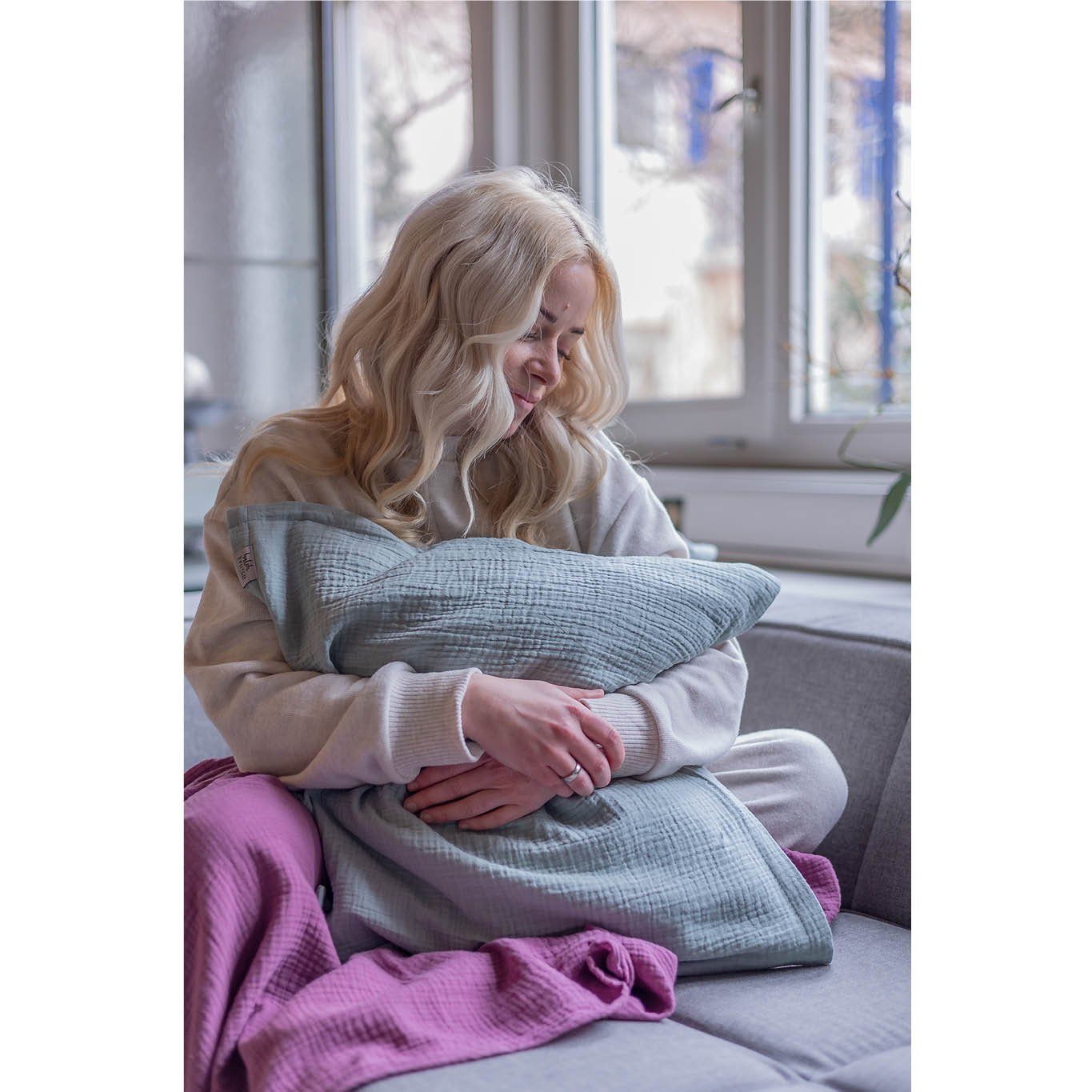 hutch&putch Kissenbezug Musselin-Sofakissen "Adela" • Aquamarine