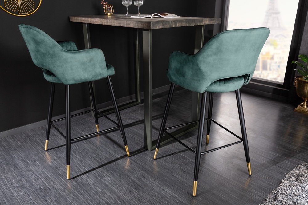riess-ambiente Barhocker PARIS petrol/schwarz/gold - Samt, Metall, mit Armlehne & Ziersteppung (Einzelartikel, 1 St), gepolstert & im edlen Look – ideal für Küc – Bild 4 von 5