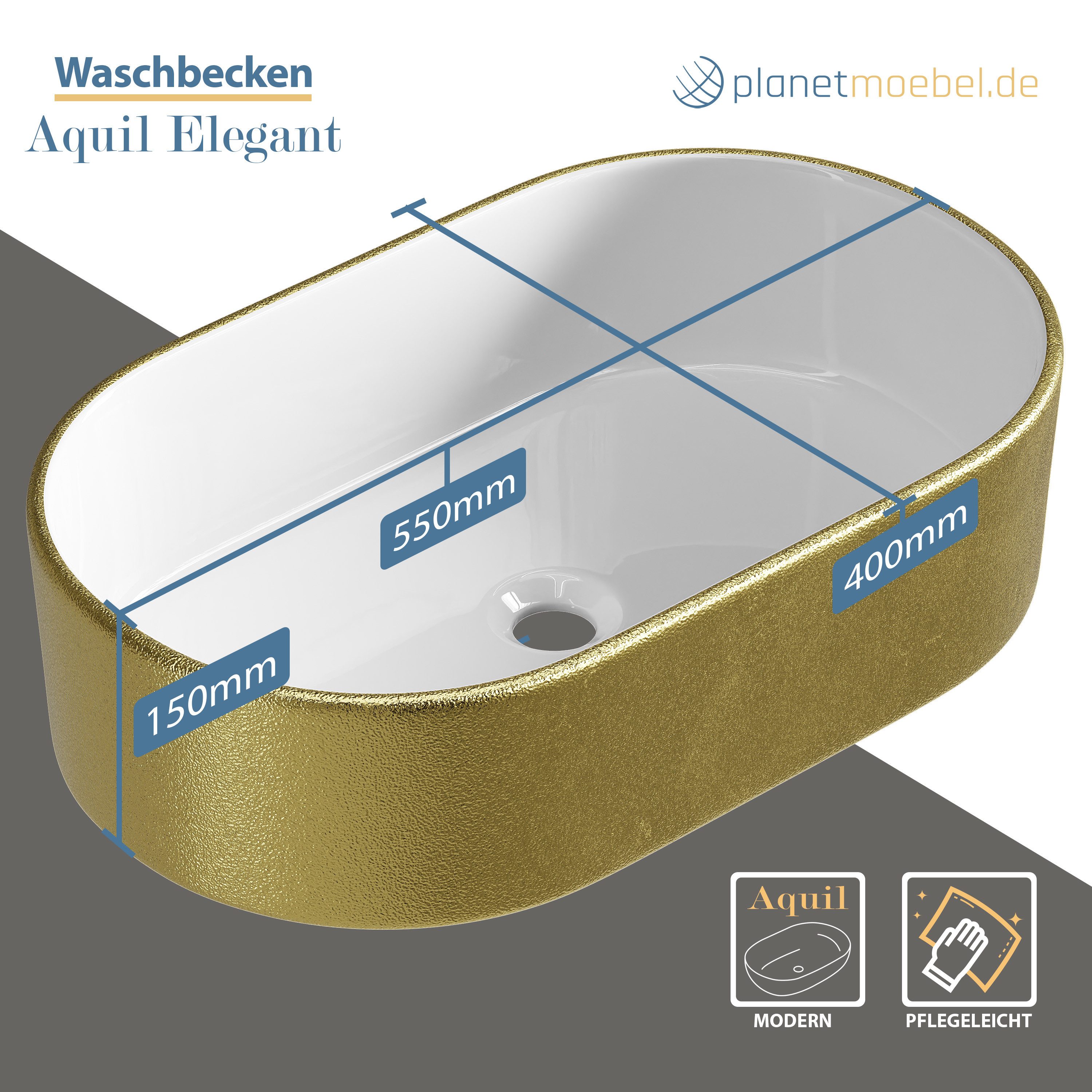 Planetmöbel Aufsatzwaschbecken Waschbecken 55cm (Badezimmer Waschbecken, hochwertiges Keramik), in verschiedenen Farben