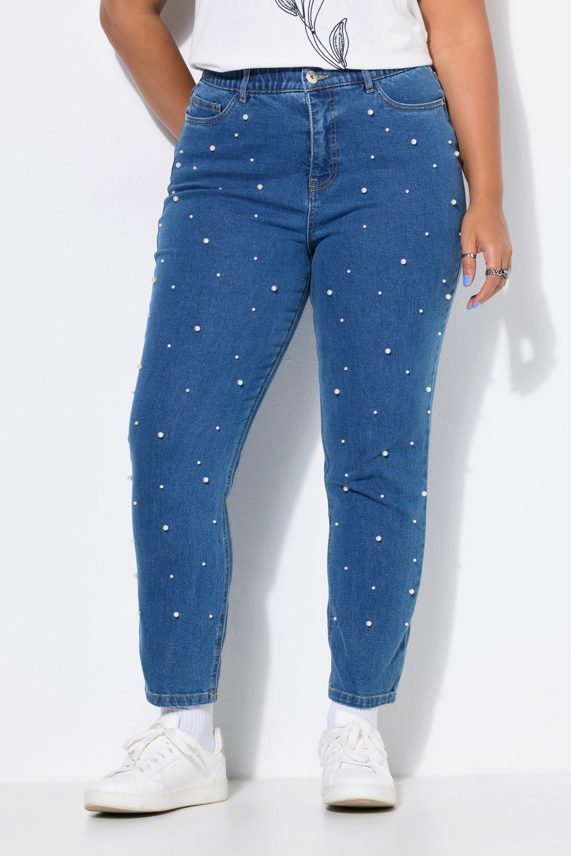 Studio Untold Regular-fit-Jeans Mom-Jeans Zierperlen 5-Pocket