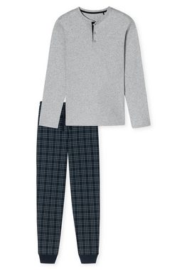 Schiesser Pyjama "Fine Interlock" (2 tlg) Langarmshirt mit Serafino-Kragen und funktionaler Knopfleiste