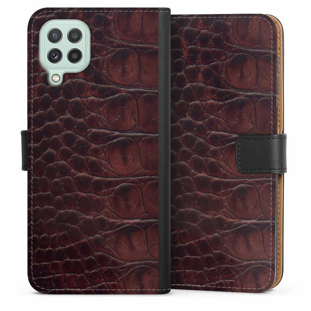 DeinDesign Handyhülle Krokodil Leder Animalprint Croco dark brown, Samsung Galaxy A22 4G Hülle Handy Flip Case Wallet Cover