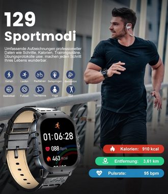 Lige Herren's Militärische Telefonfunktion 400mAh Wasserdicht Smartwatch (1,96 Zoll, Android/iOS), mit 100+ Sportmodi Aktivitätstracker,Herzfrequenz-/SpO2-Überwachung
