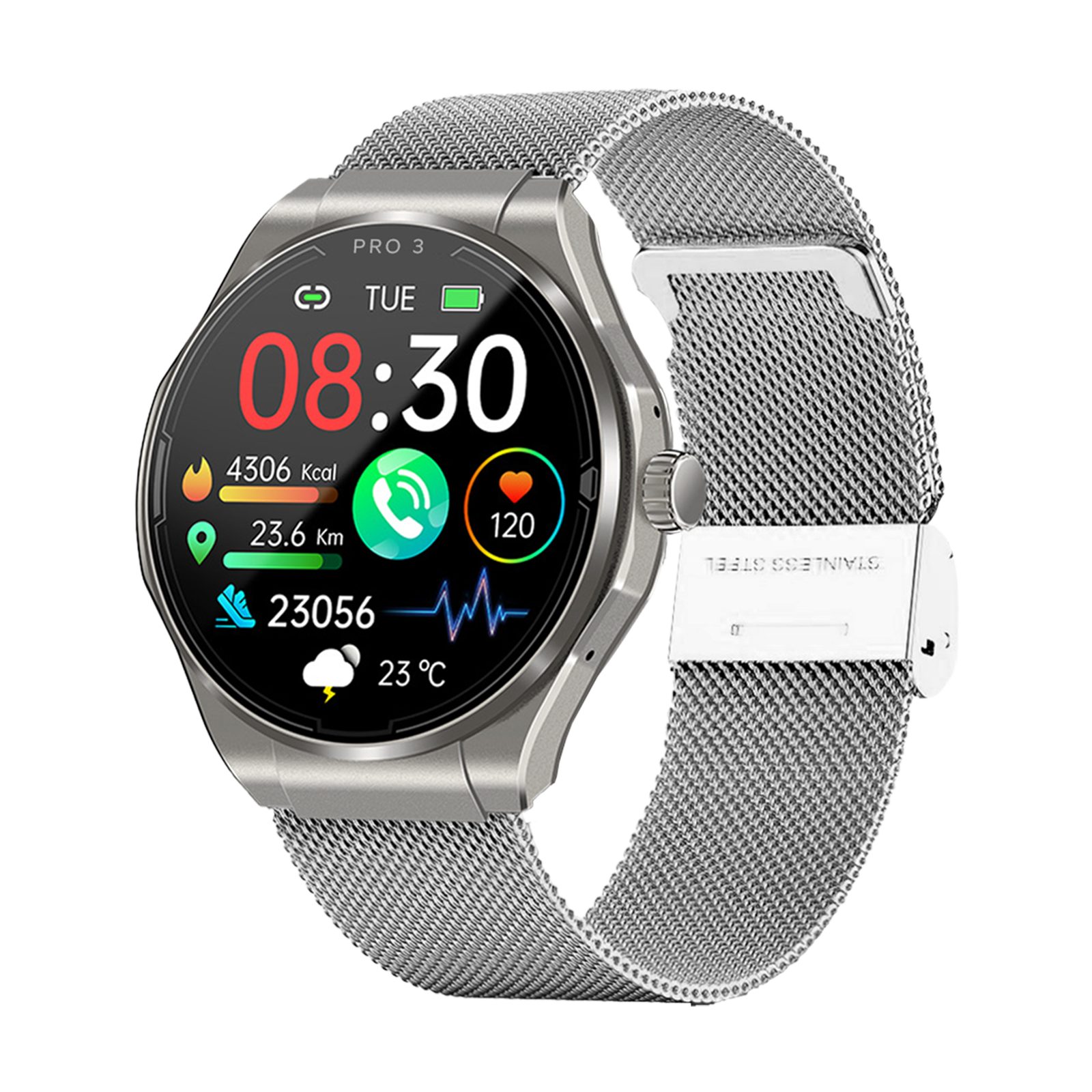 Knauermann PRO 3 (2024) Gesundheitsuhr mit Telefon & Notruffunktion Smartwatch, Bluetooth