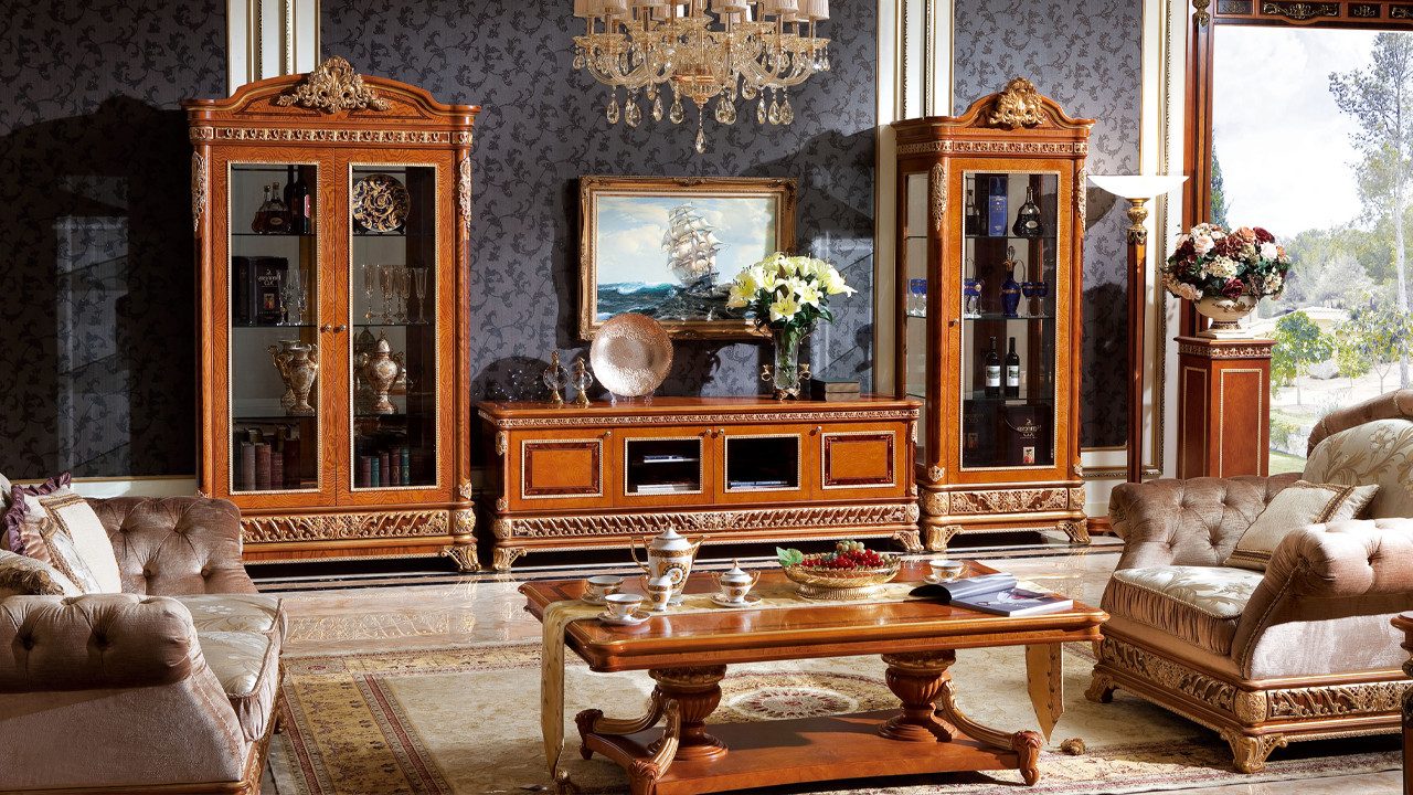Xlmoebel Vitrine Barock-Rokoko-Wohnzimmerschrank mit Vitrinenfächern E62 (YB E62 SERIE 2 Tuerige Vitrine) Hergestellt in Europa
