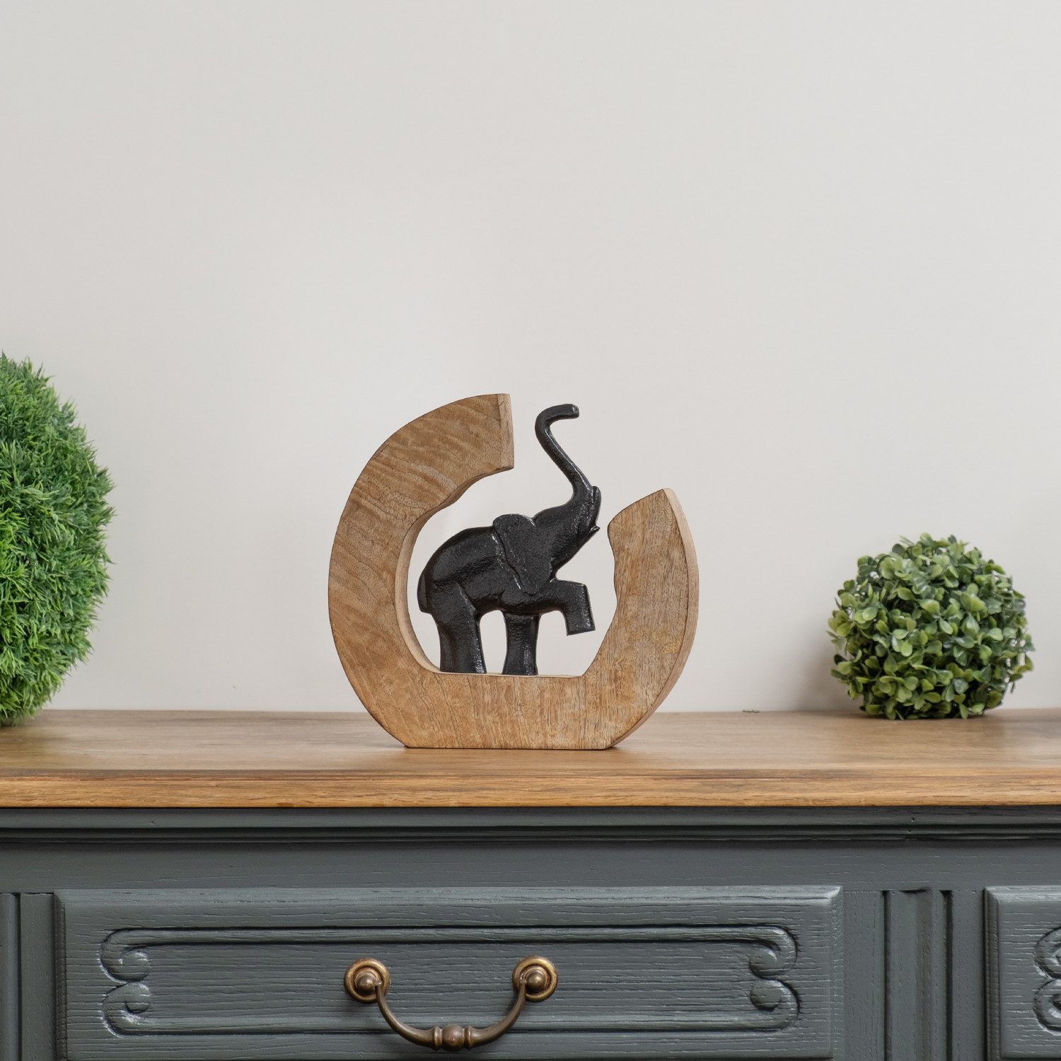 Moritz Skulptur Elefantenfigur schwarz auf Holz günstig online kaufen