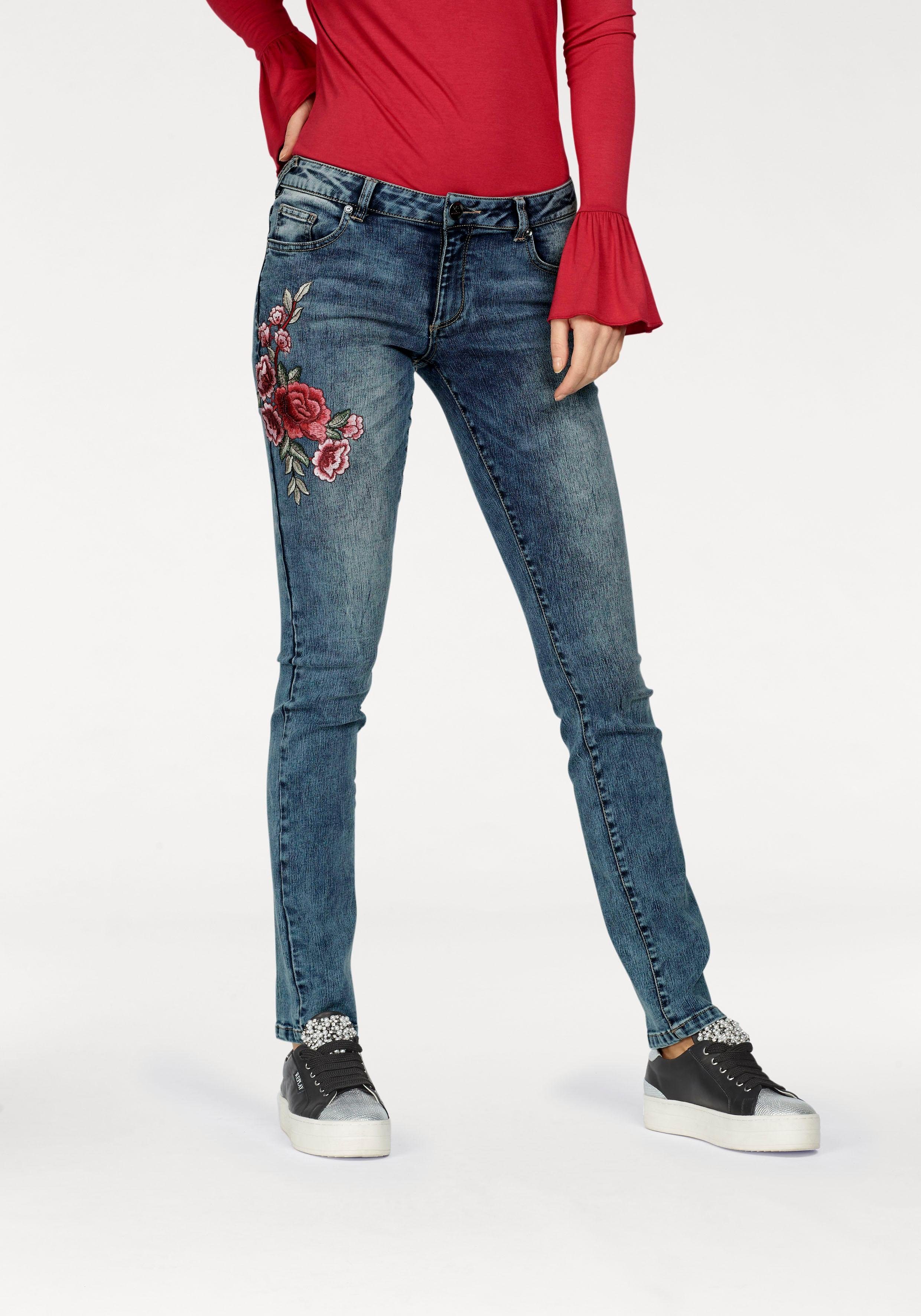 XL XXL Damen Röhrenjeans 42 44 Gr Jeans Blau mit Strass und bunten Perlen