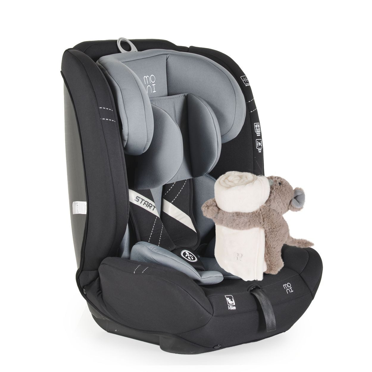 Moni Autokindersitz Kindersitz i-Size Start, ab: 1.25, bis: 12, (76-150cm) Kopfstütze verstellbar, Kuscheltier