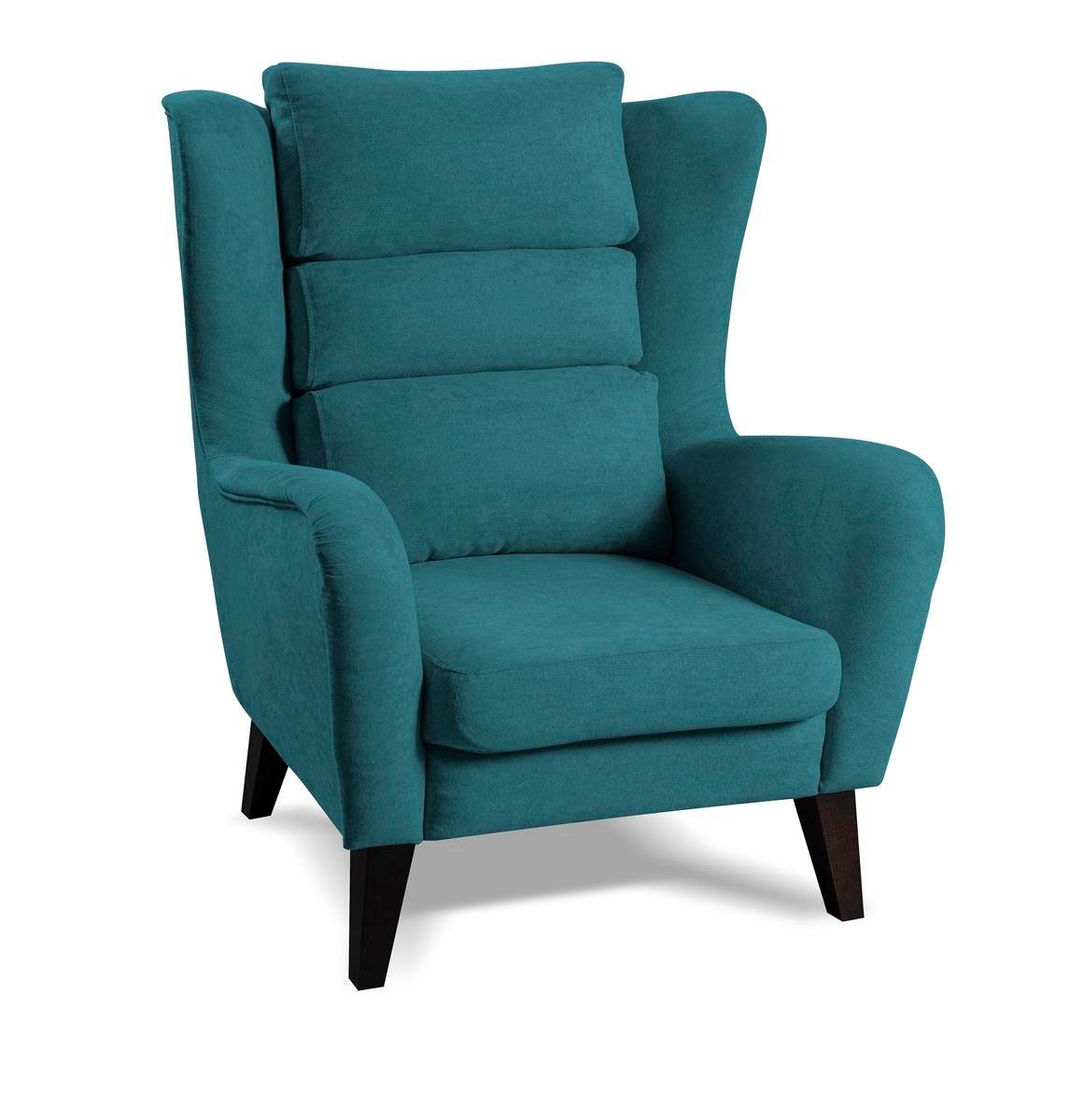 (Loungesessel (mono Atlas Sessel Velvetstoff), Polstersessel Beautysofa für oder 238) Relaxsessel Wenge) aus Wohnzimmer, (Buche Holzbeine mit Grün