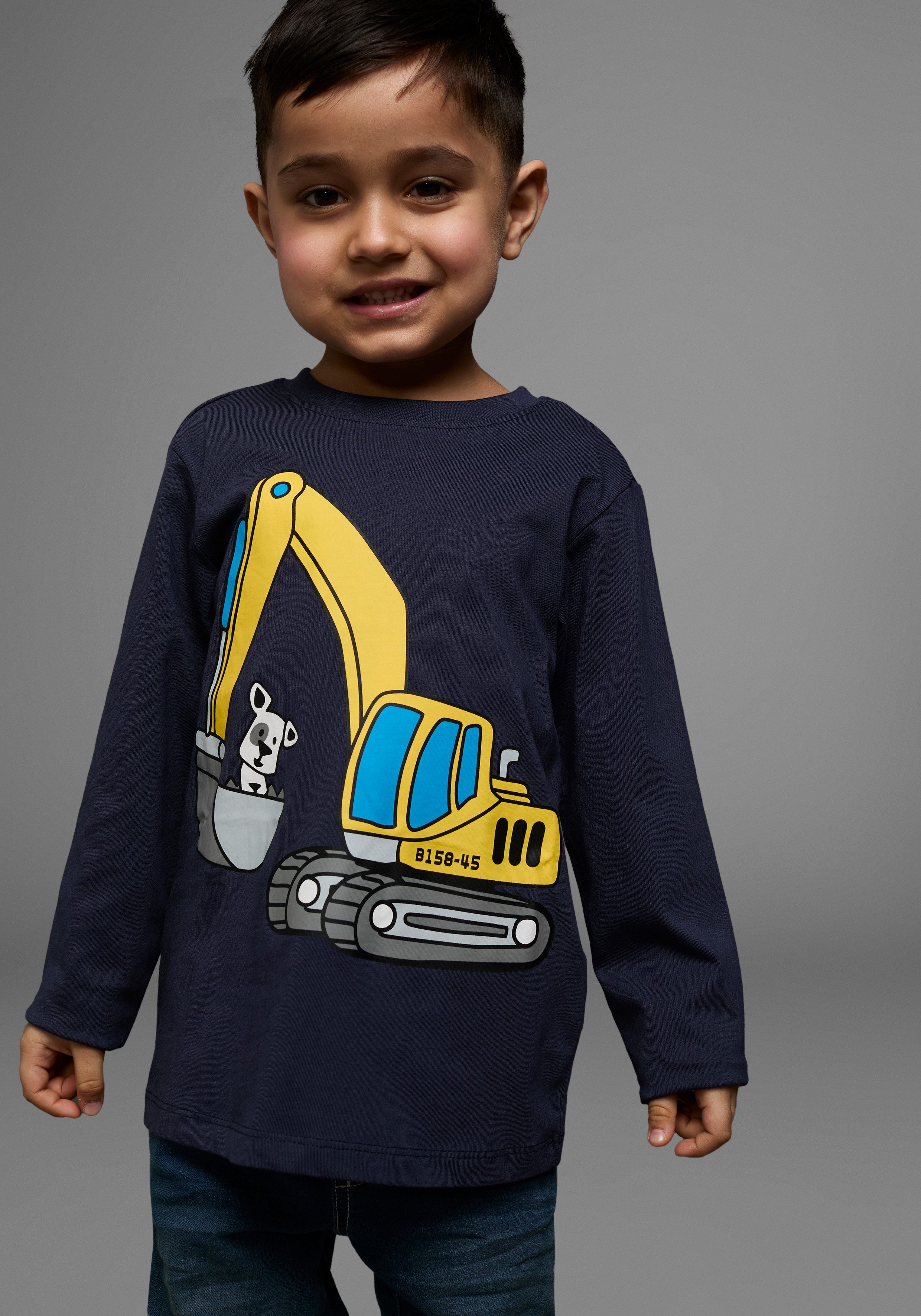 KIDSWORLD Langarmshirt HUND MIT BAGGER Langarm, Basic-Passform, mit stylischem Druck, Rundhalsausschnitt