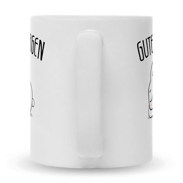 GRAVURZEILE Tasse mit Motiv - Guten Morgen Hase, Keramik, Farbe: Weiß