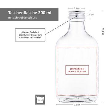 MamboCat Einmachglas 6er Set Taschenflasche 200 ml incl. Deckel PP 28 Silber Fläschchen, Glas