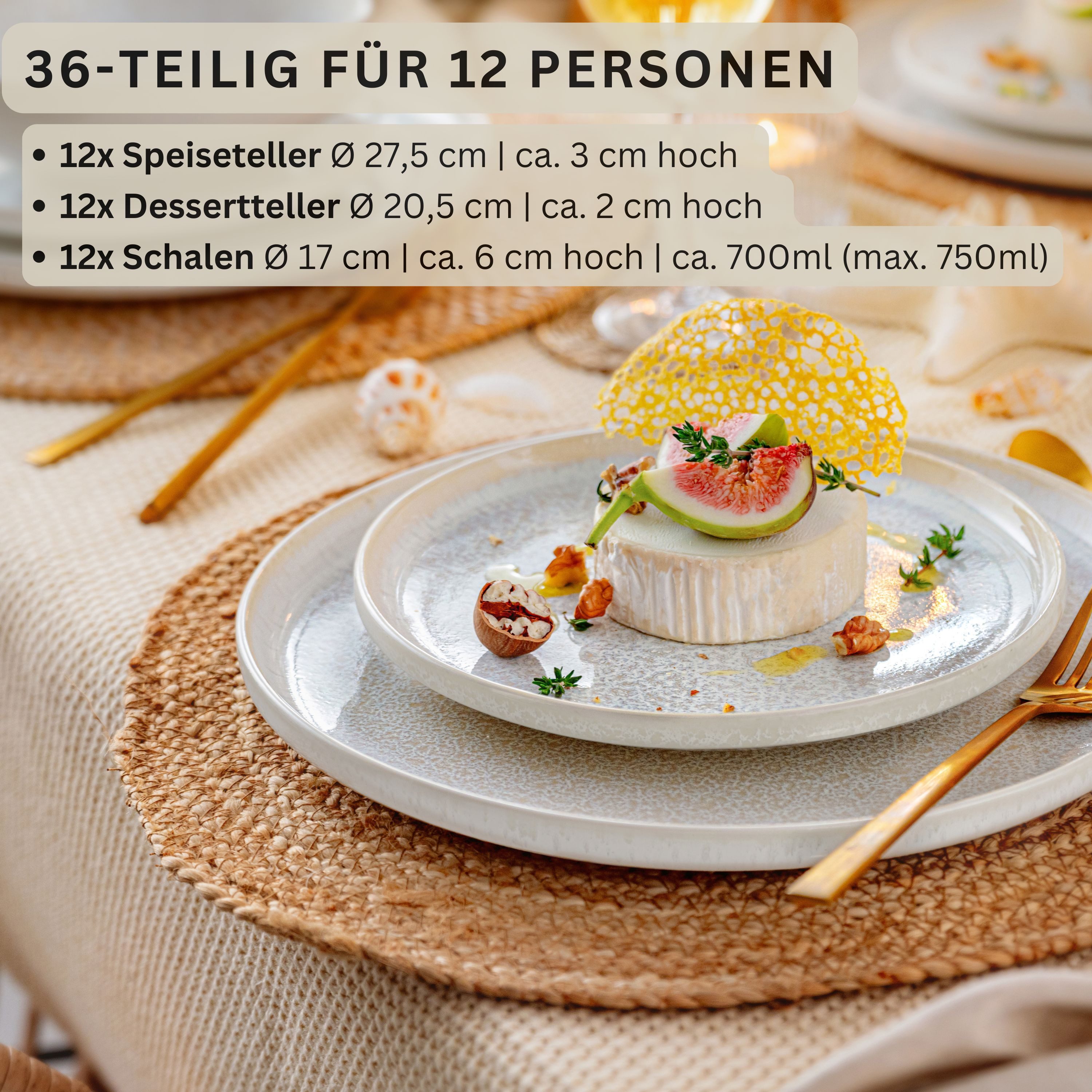 SÄNGER Geschirr-Set Korfu Geschirrset (12, 16, 24, 36 Teile) (36-tlg), 12 Personen, Steingut, Creme Beige, Handmade, Premium Collection – Bild 2 von 5
