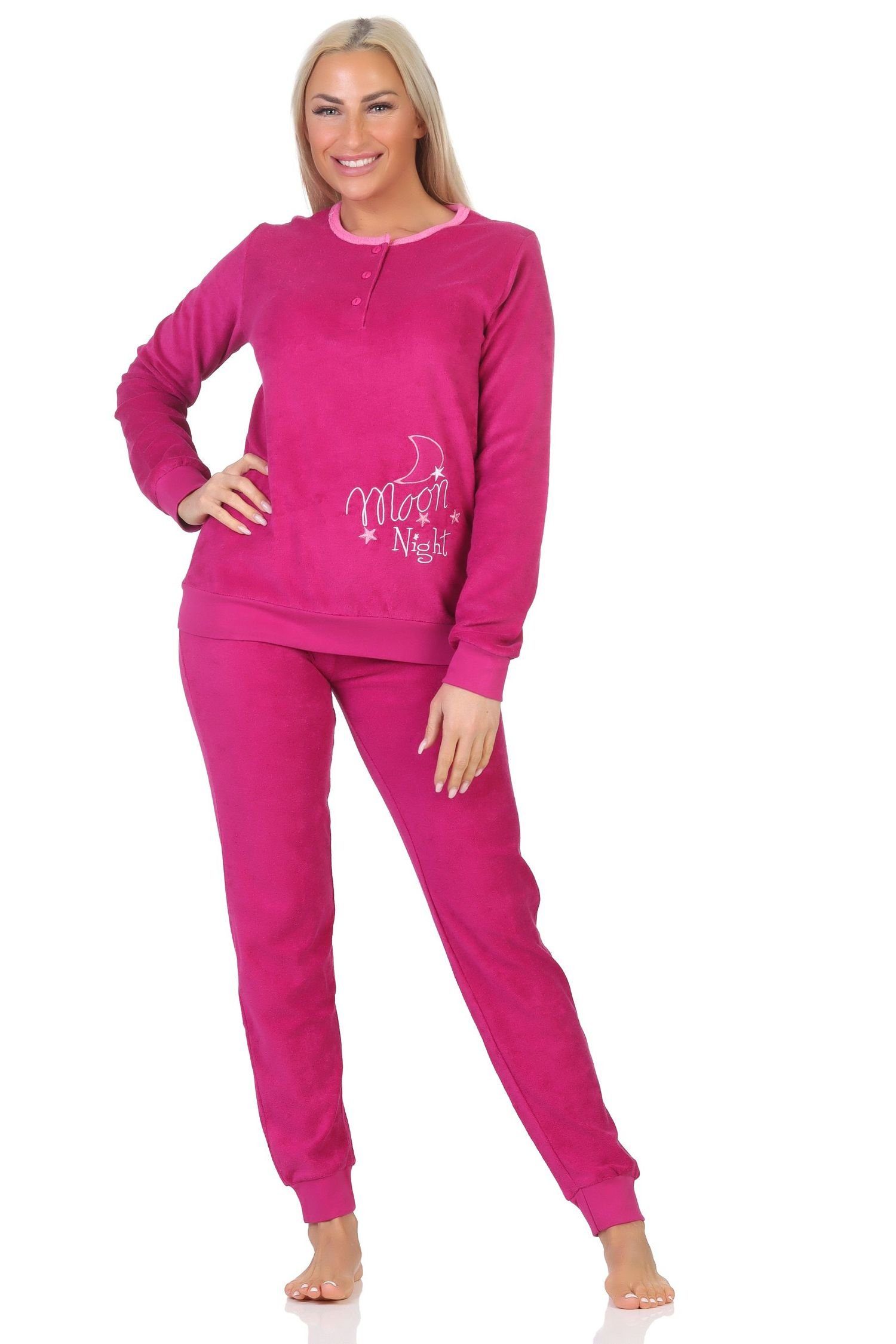 Normann Pyjama Damen Frottee Pyjama mit Knopfleiste und Bündchen, auch in Übergrößen