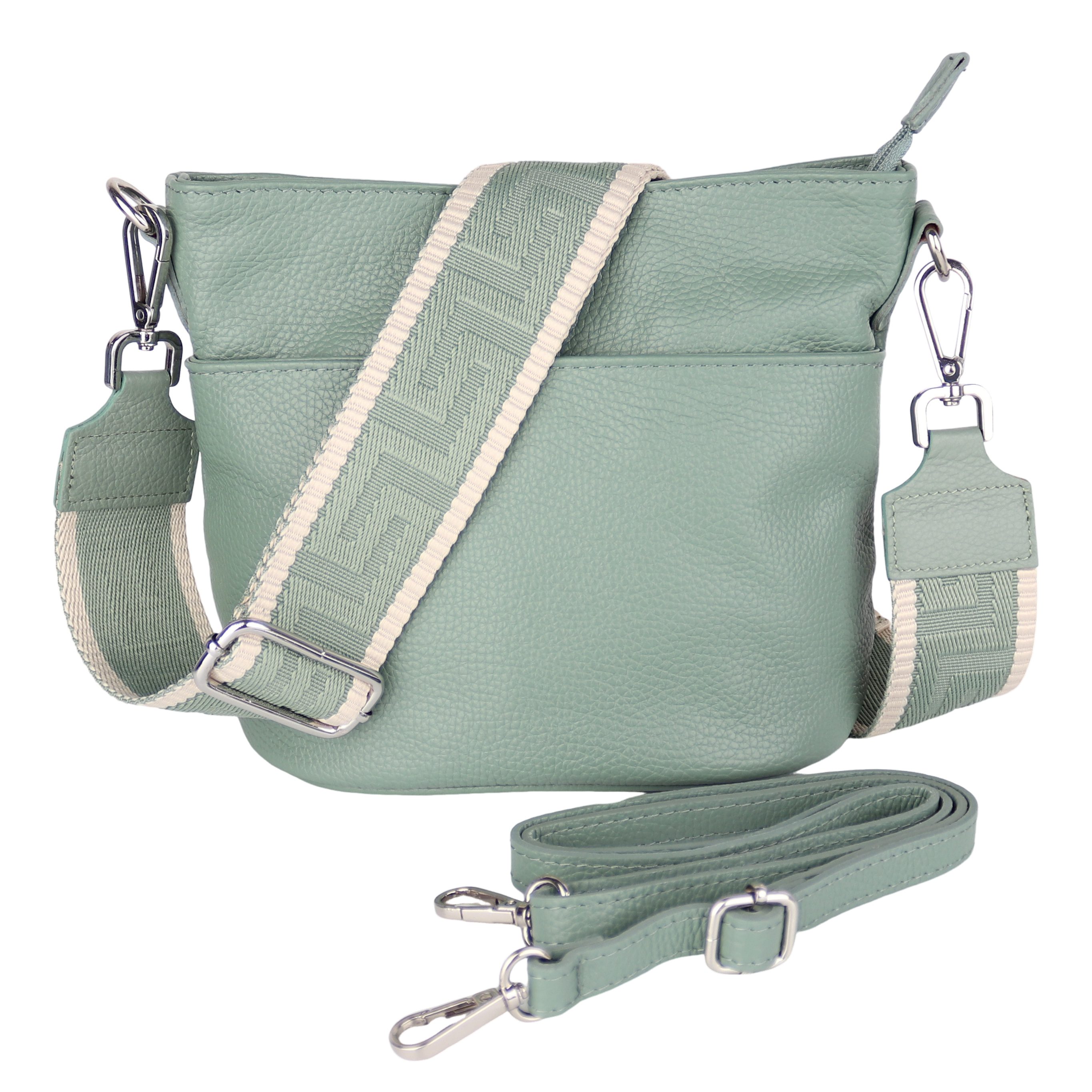 MIRROSI Umhängetasche Damen, Crossbody Bag, Echtleder Made in Italy (1 Tasche 2 Gurte oder Basic Version 1 Tasche 1 Gurt), 24x18x12cm (BXHXT)