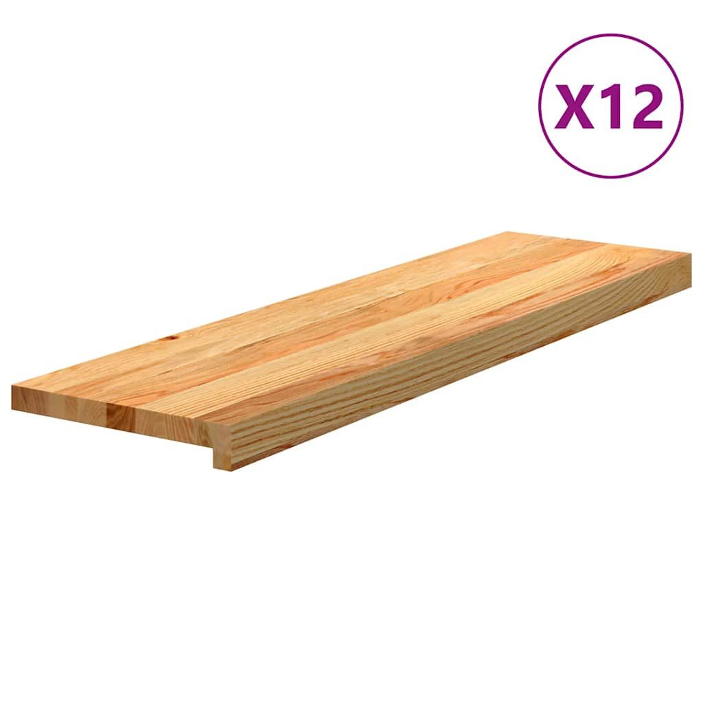 vidaXL Stufenmatte Treppenstufen 12 Stk. Hellbraun 90x25x2 cm Massivholz Eiche, Hütte, Treppenstufen 12 Stk. Hellbraun 90x25x2 cm Massivholz Eiche